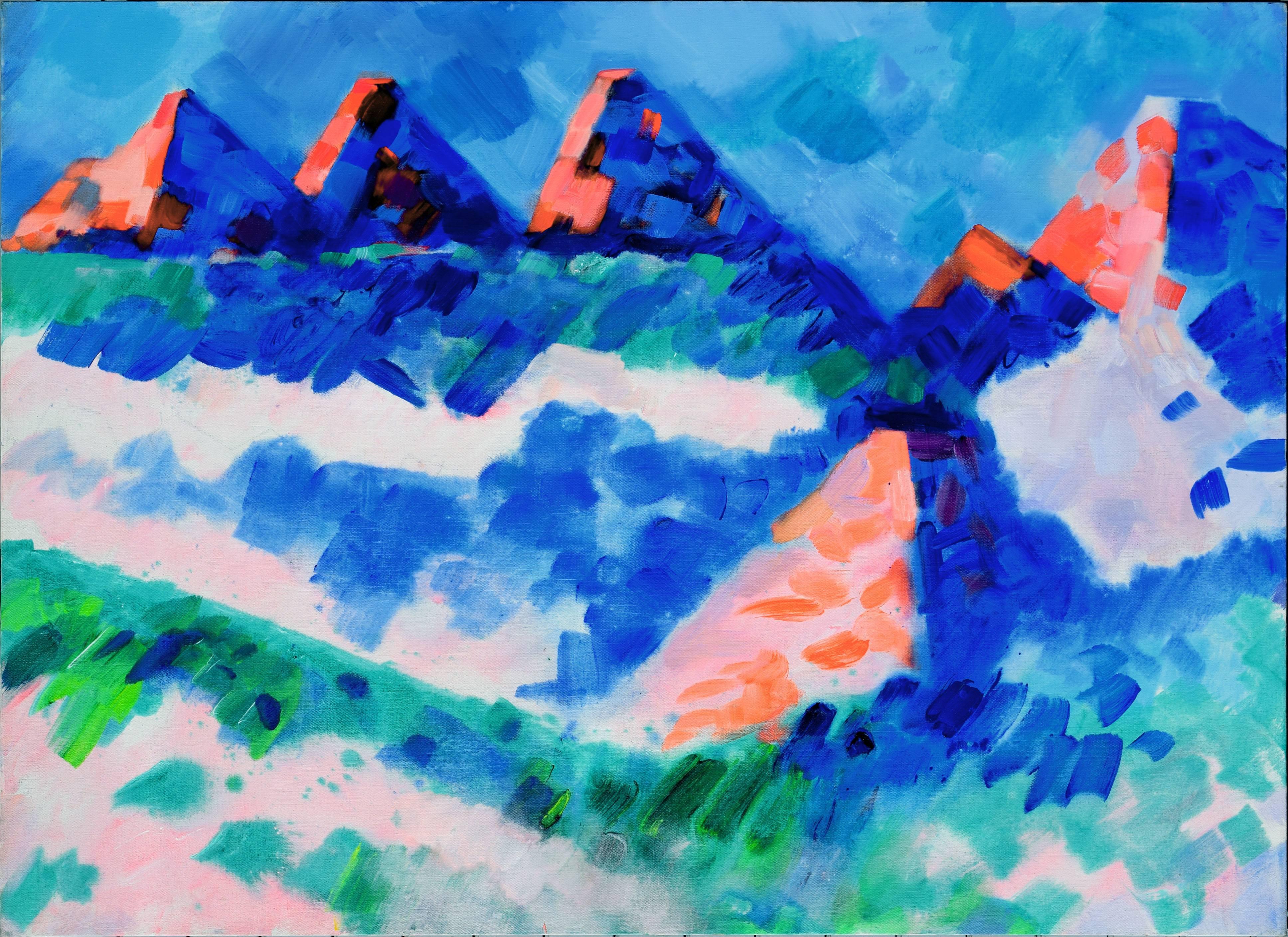 Erle Loran Abstract Painting – Sommerberge, Wyoming Abstrahierte Landschaft