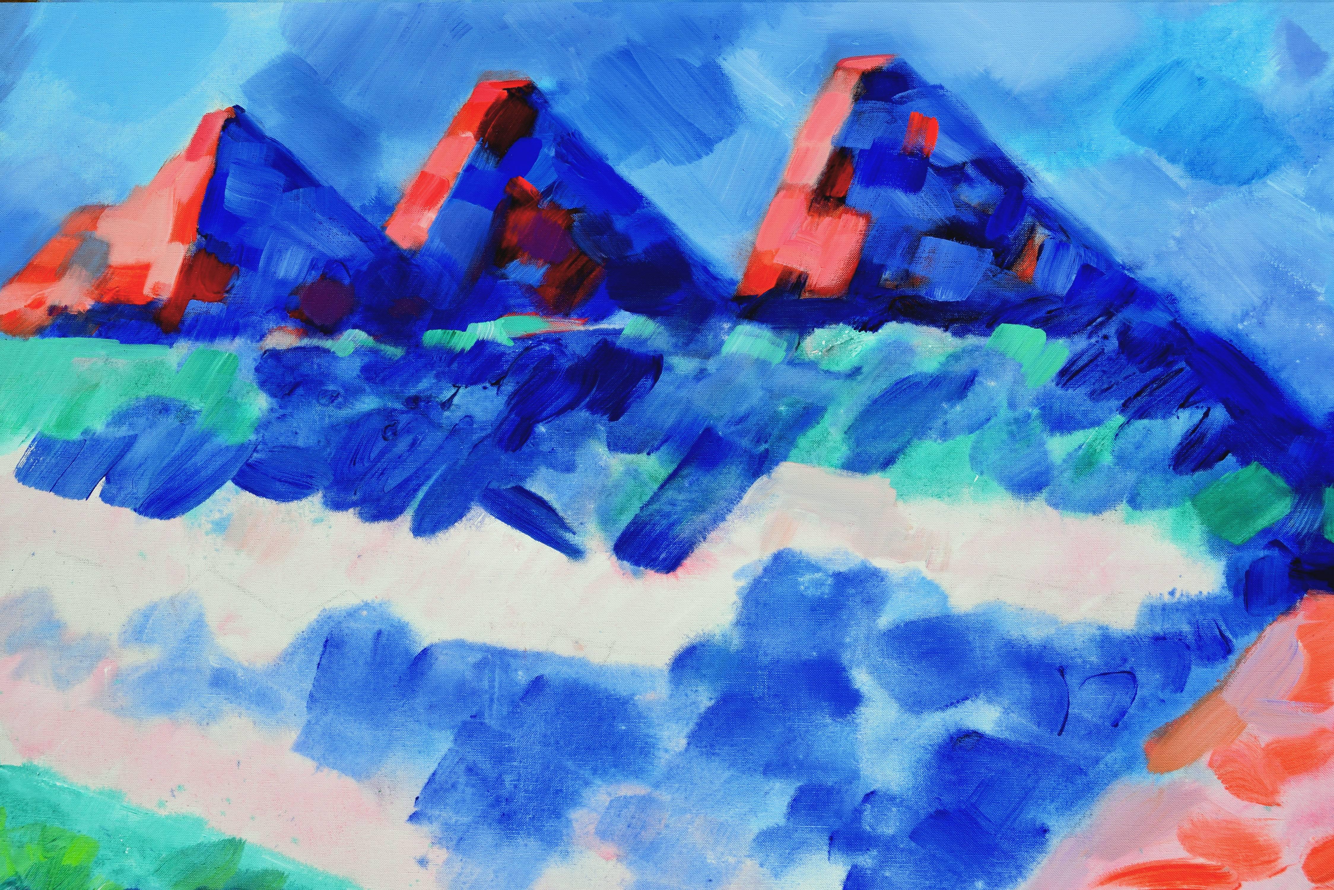 Sommerberge, Wyoming Abstrahierte Landschaft – Painting von Erle Loran