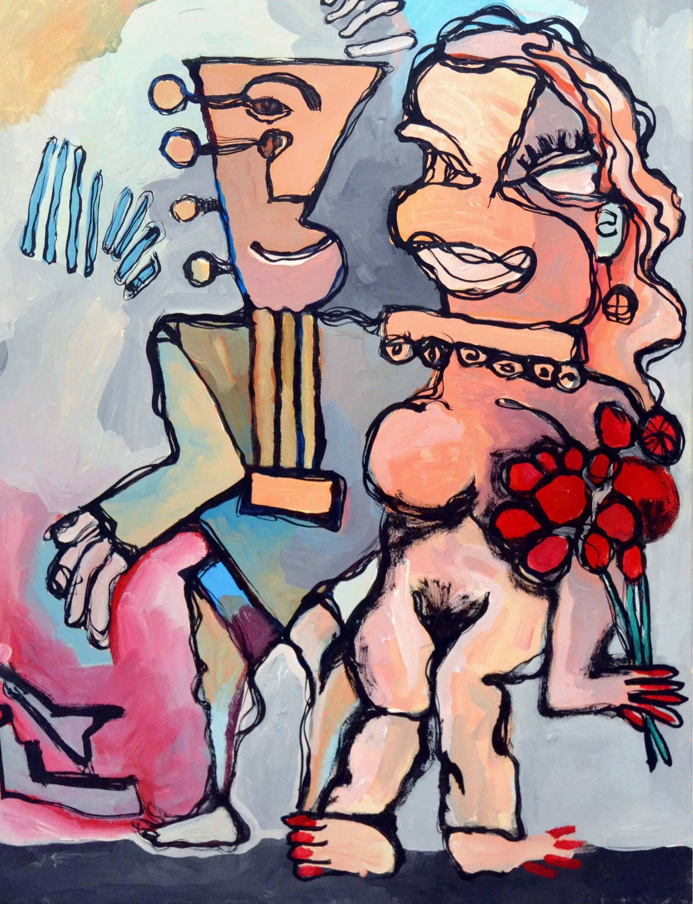 The Fun Couple, Contemporary Figurative Abstract  - Painting by Michael Eggleston