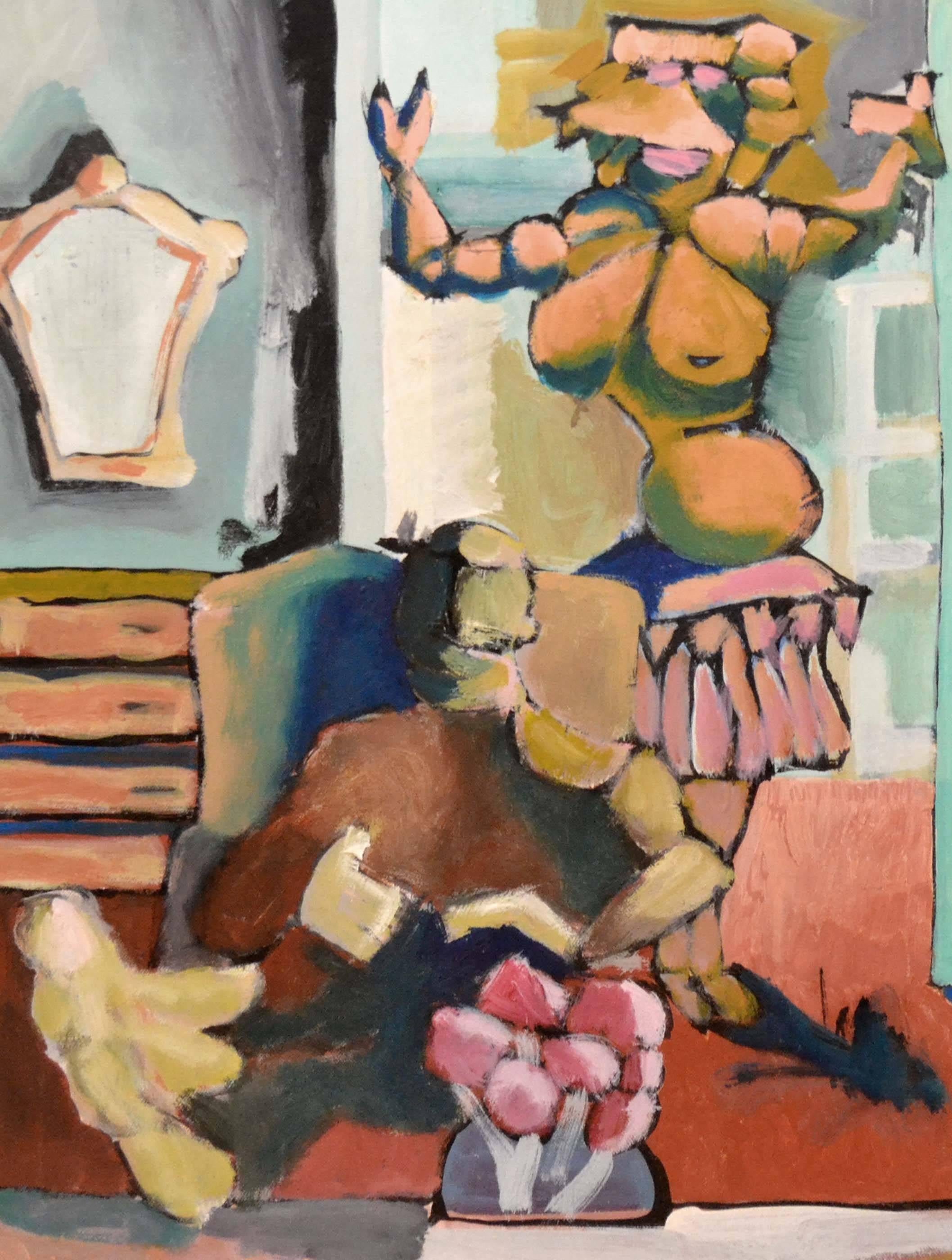 Contemporary Figural Abstract Interior, Modernist Living Room Scene - Painting by Michael Eggleston
