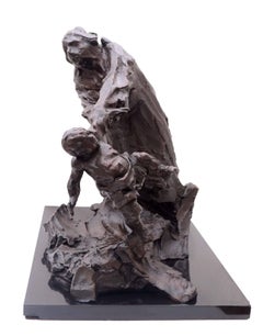 Mutter mit Kind, figurale brutalistische Bronzeskulptur von Curt Beckmann aus der Mitte des Jahrhunderts