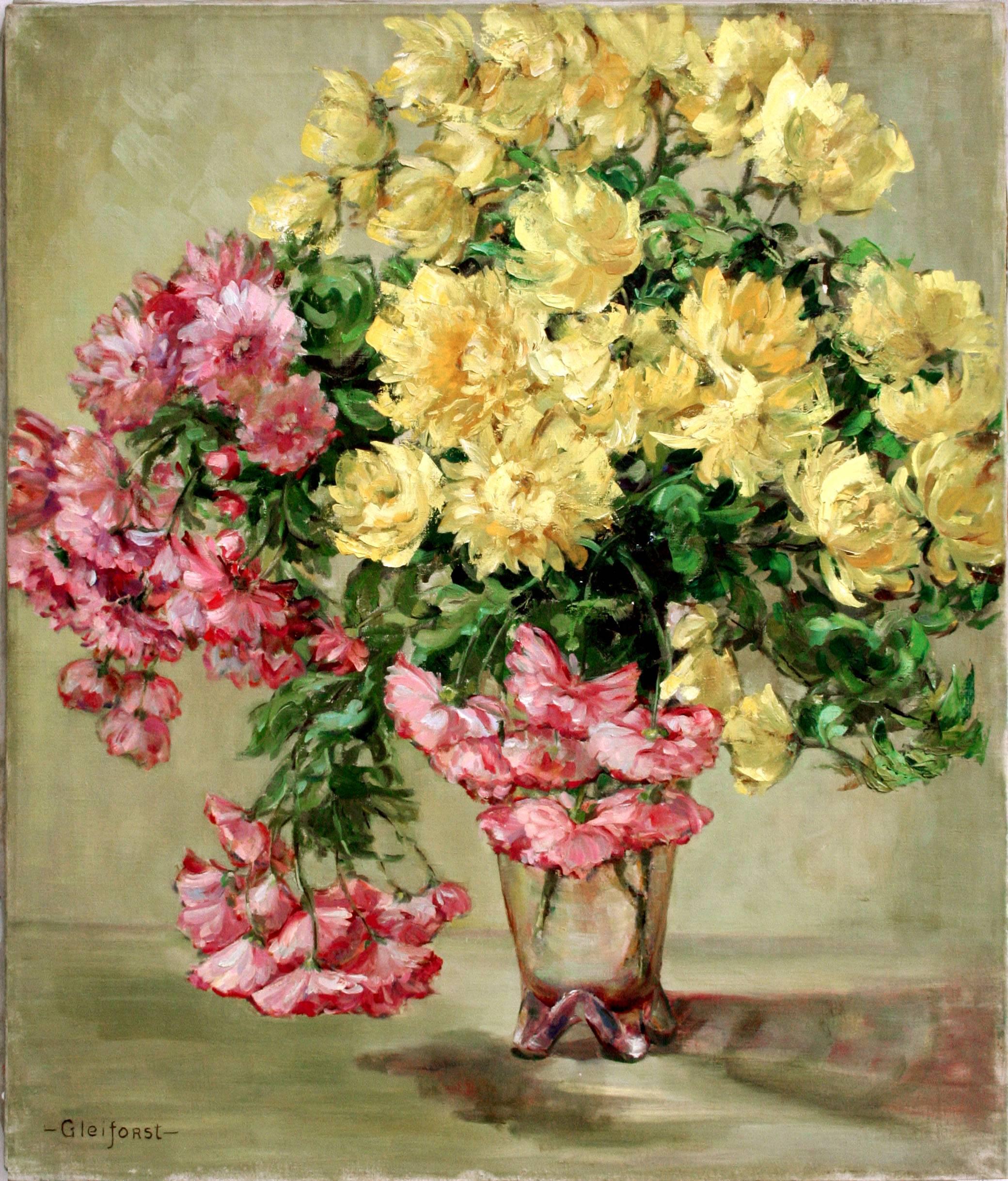 Helen Enoch Gleiforst Still-Life Painting - Pink & Yellow Floral Still Life