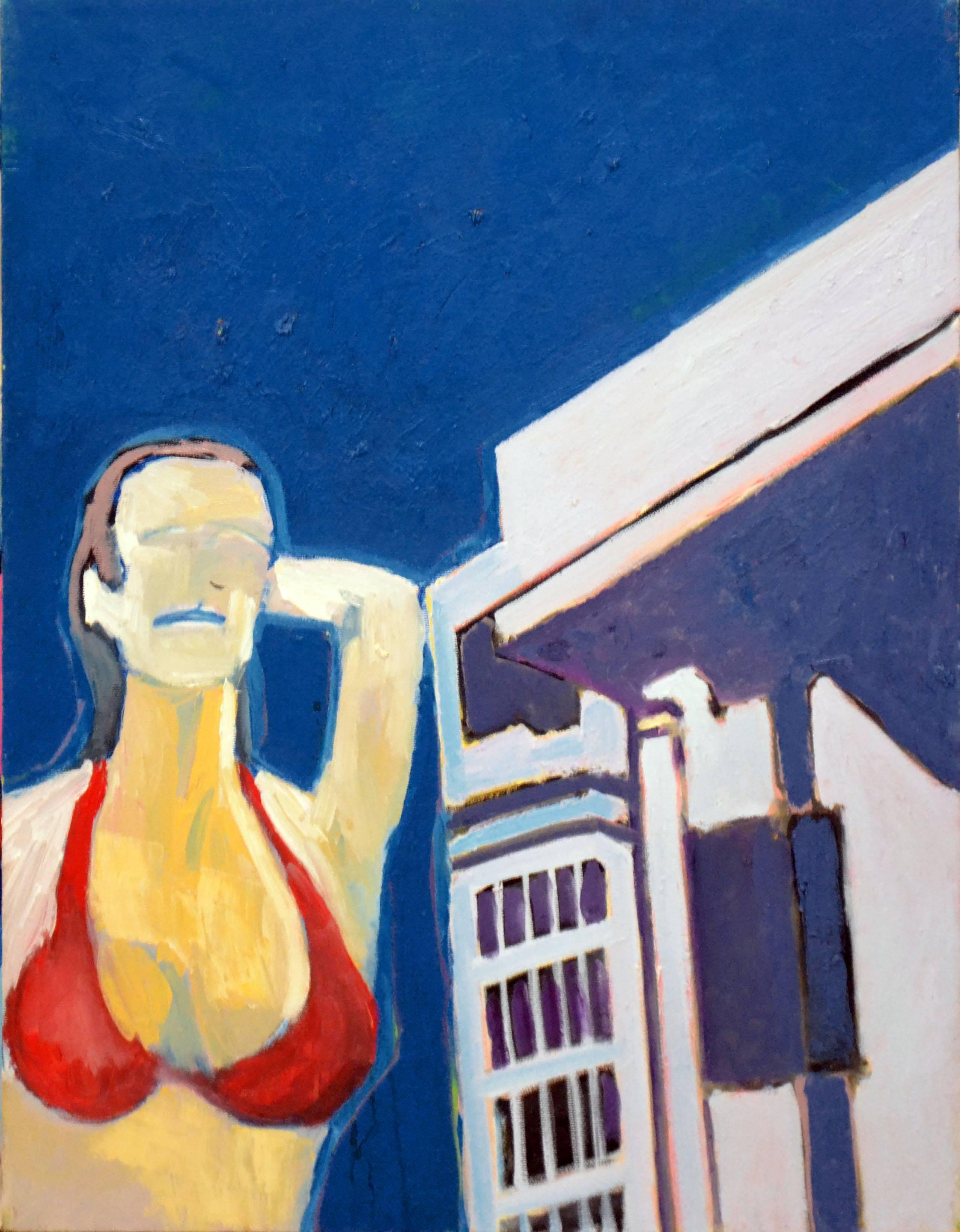Michael William Eggleston Figurative Painting – Zeitgenössische figurative abstrakte Frau in rotem Bikini 