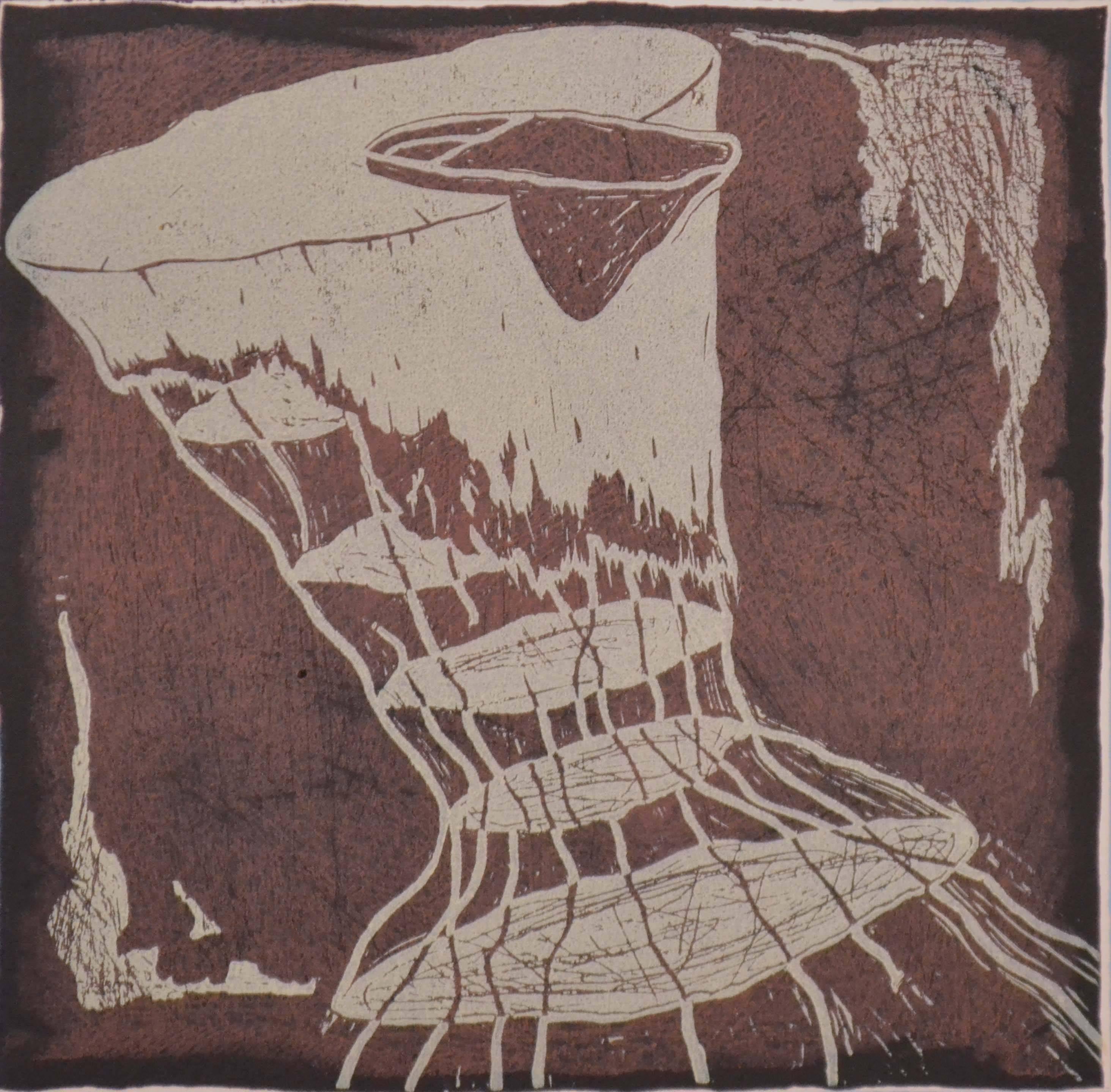 Astratto figurativo di metà secolo -- Roccia con teiera e pesce gelatina - Print di Dean Snyder