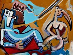 Sac à main Magic Carpet Ride, paysage figuratif cubiste contemporain