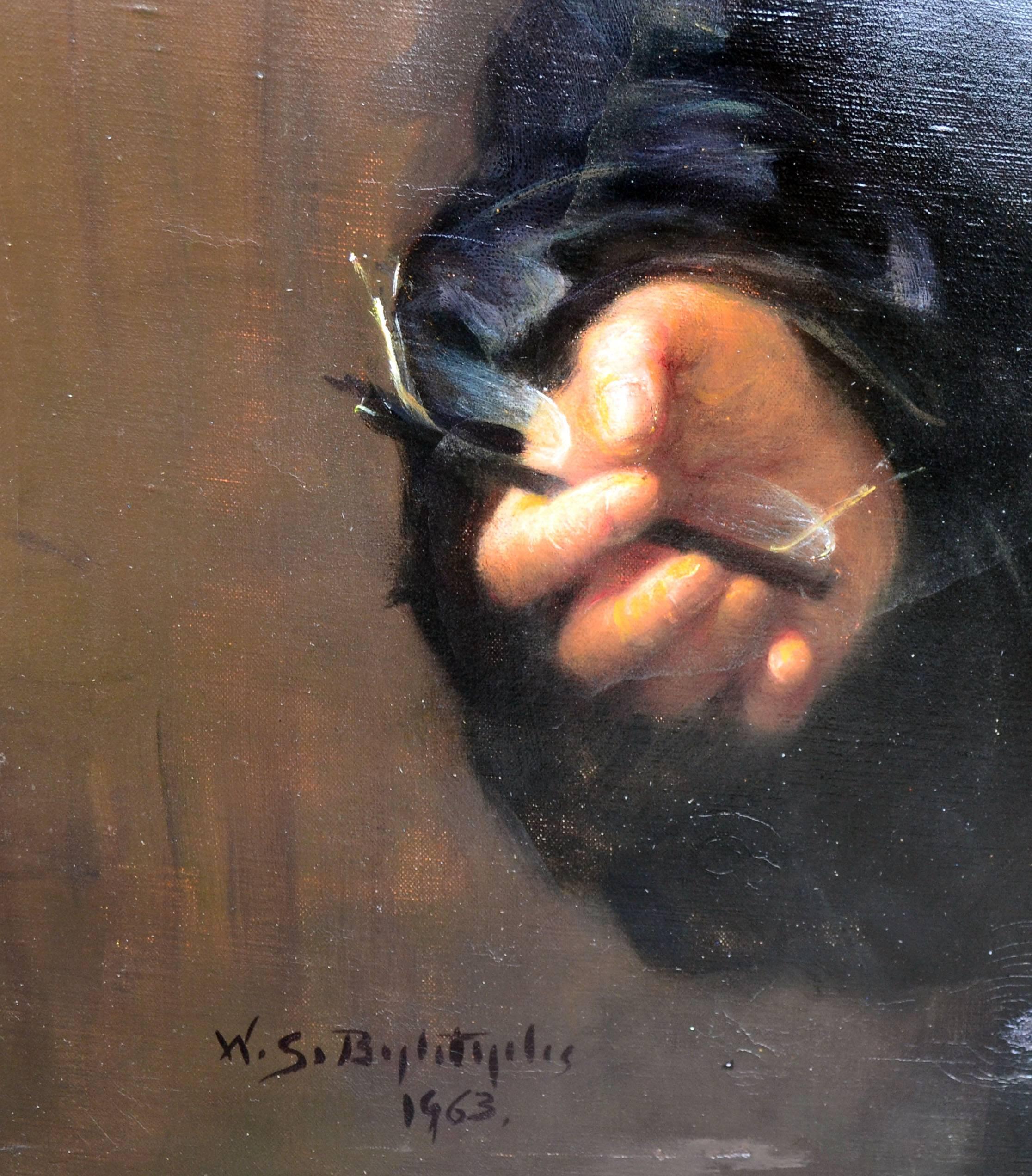 Portrait du milieu du siècle dernier de Raymond L. Hanson, portrait figuratif photoréaliste à grande échelle - Réalisme Painting par W.S. Bylityplis