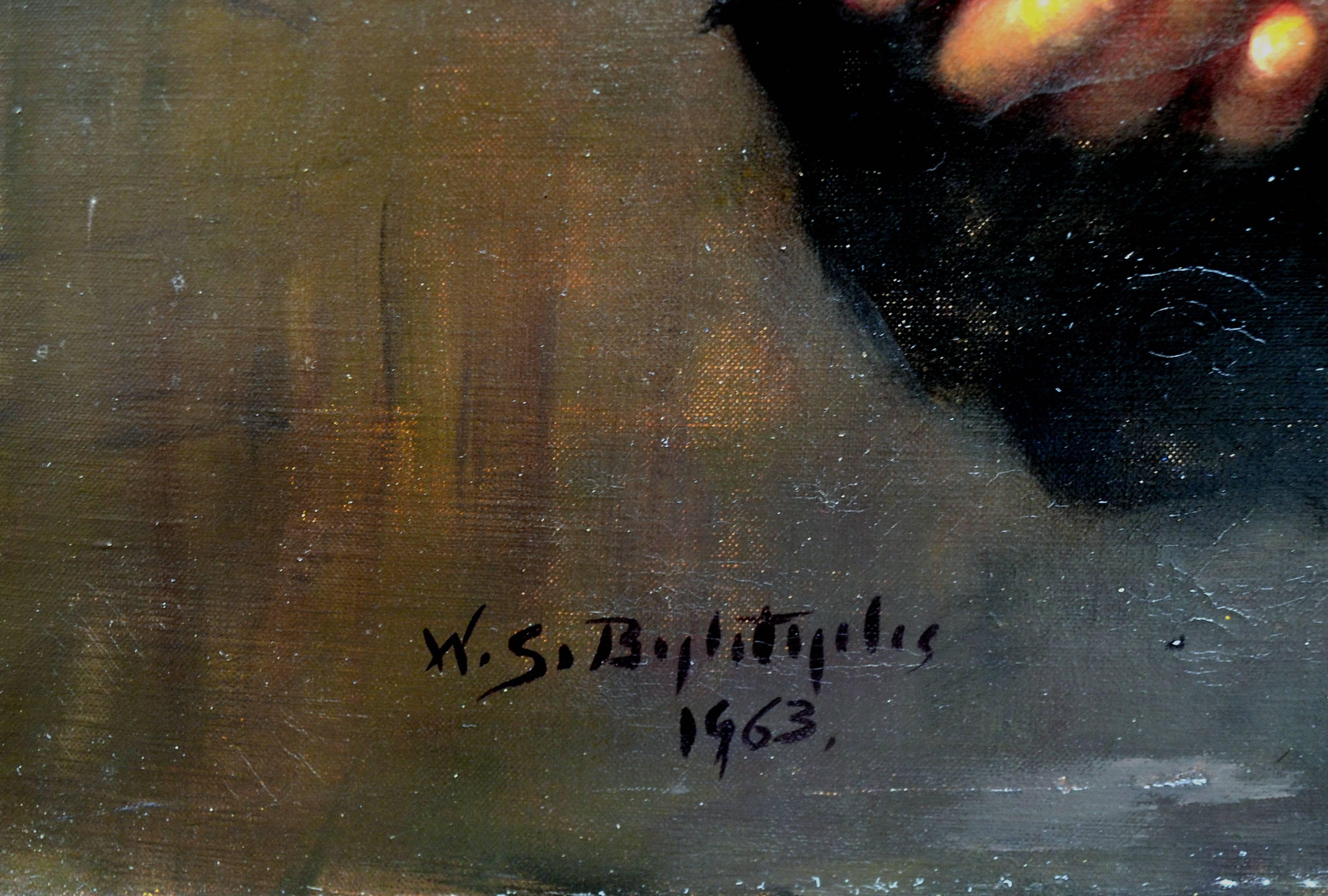 Portrait du milieu du siècle dernier de Raymond L. Hanson, portrait figuratif photoréaliste à grande échelle - Noir Figurative Painting par W.S. Bylityplis