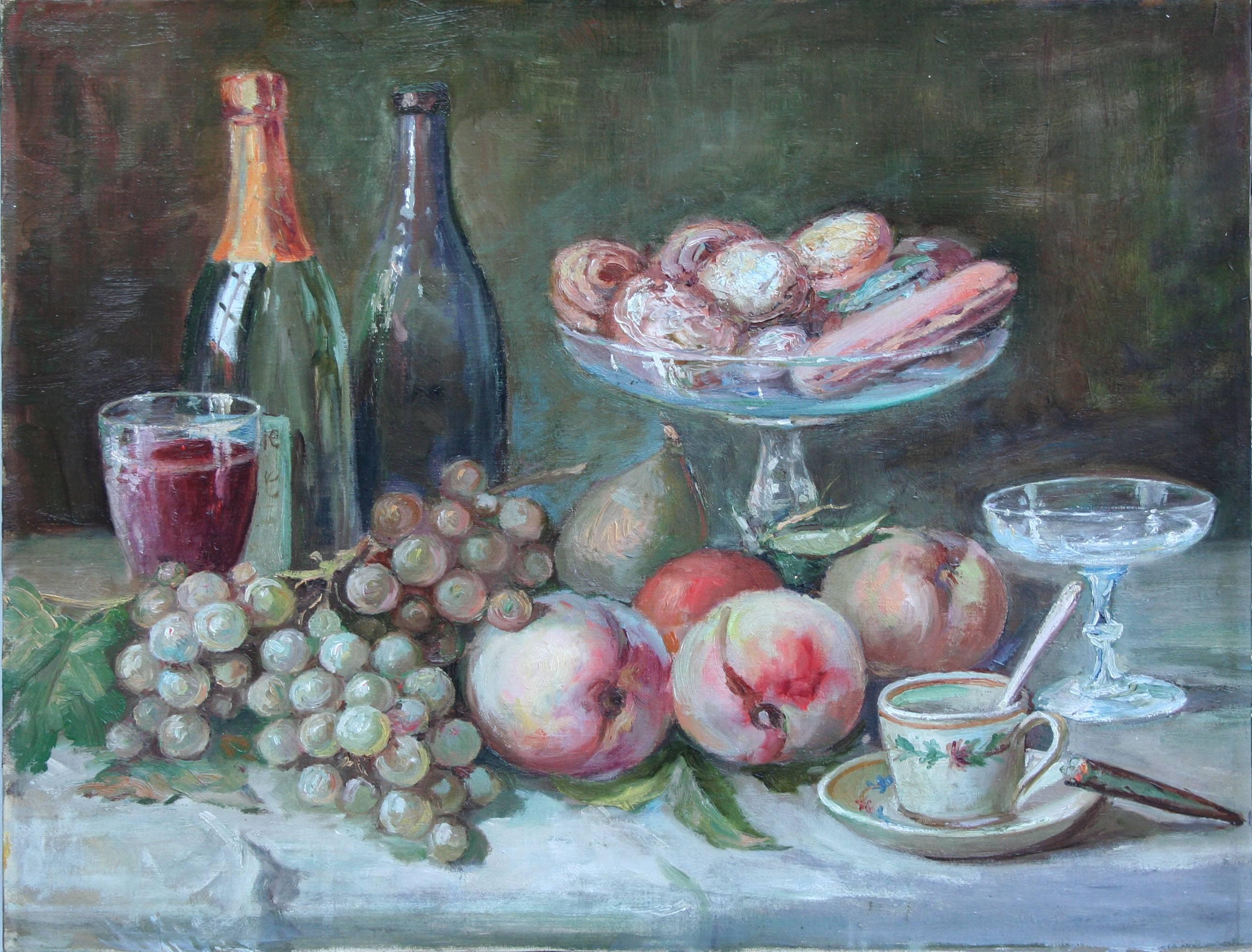 Midcentury Still Life with Pastries and Fruit