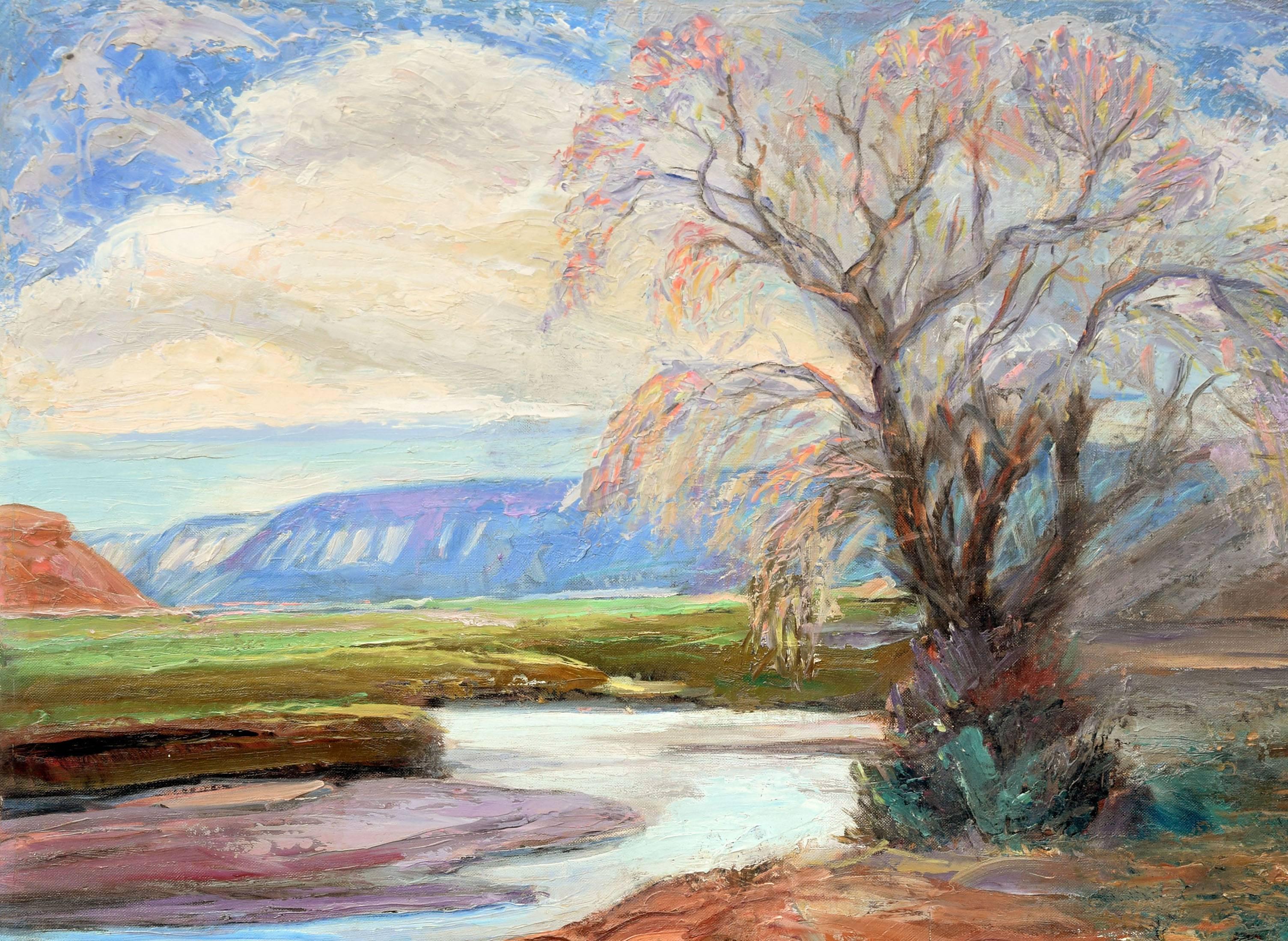 Splendor de Taos - Paysage du Sud-Ouest du Milieu du Siècle - Impressionnisme américain Painting par Walter A. Bailey