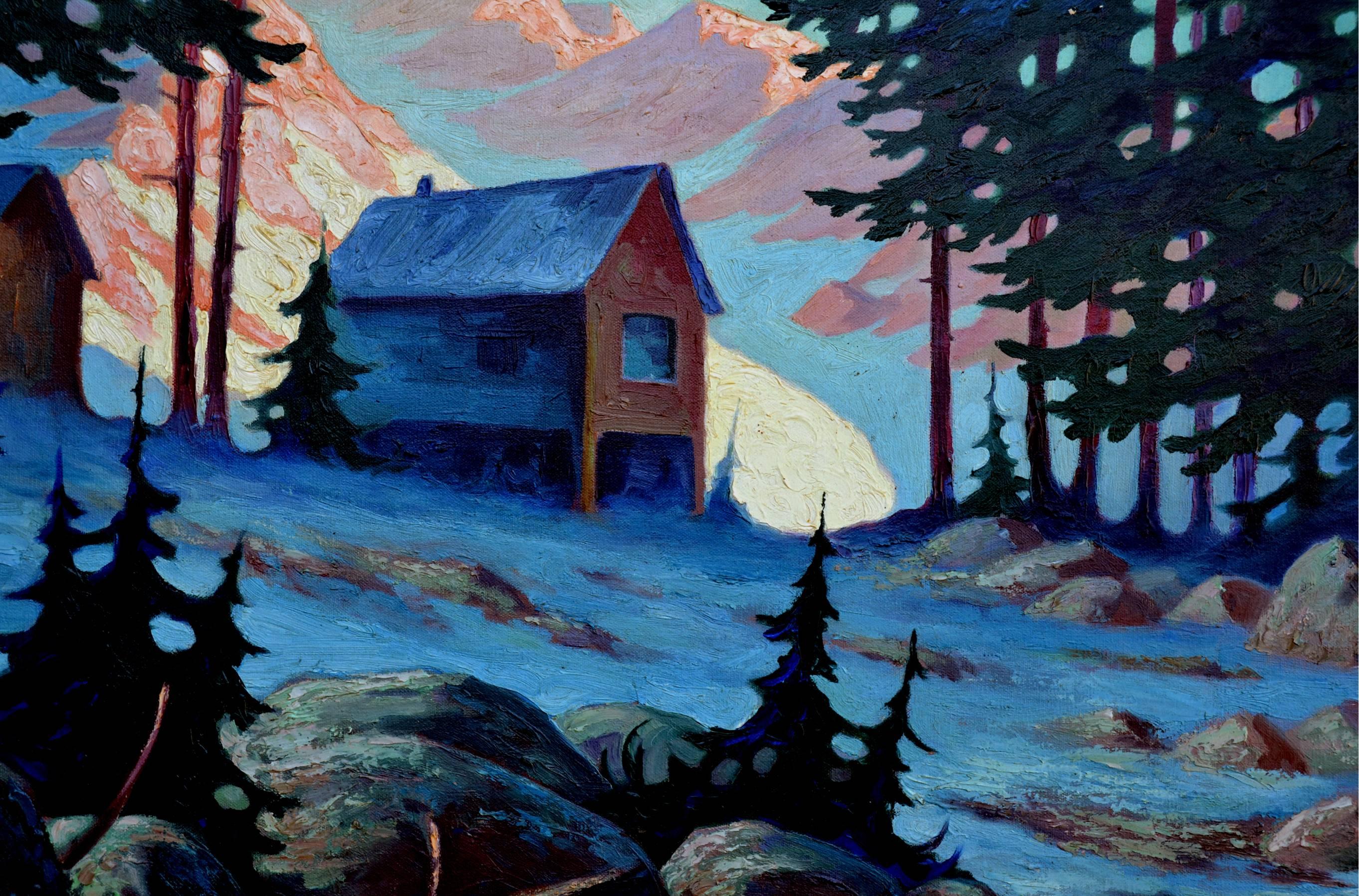 Mid Century Tahoe Cabin Landscape - Painting by Vladimir Shkurkin