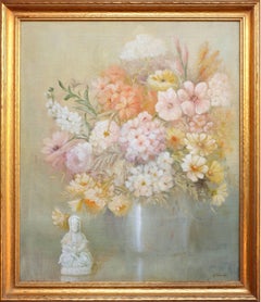 Mid Century Chinoiserie Pink & Yellow Floral Still-Life