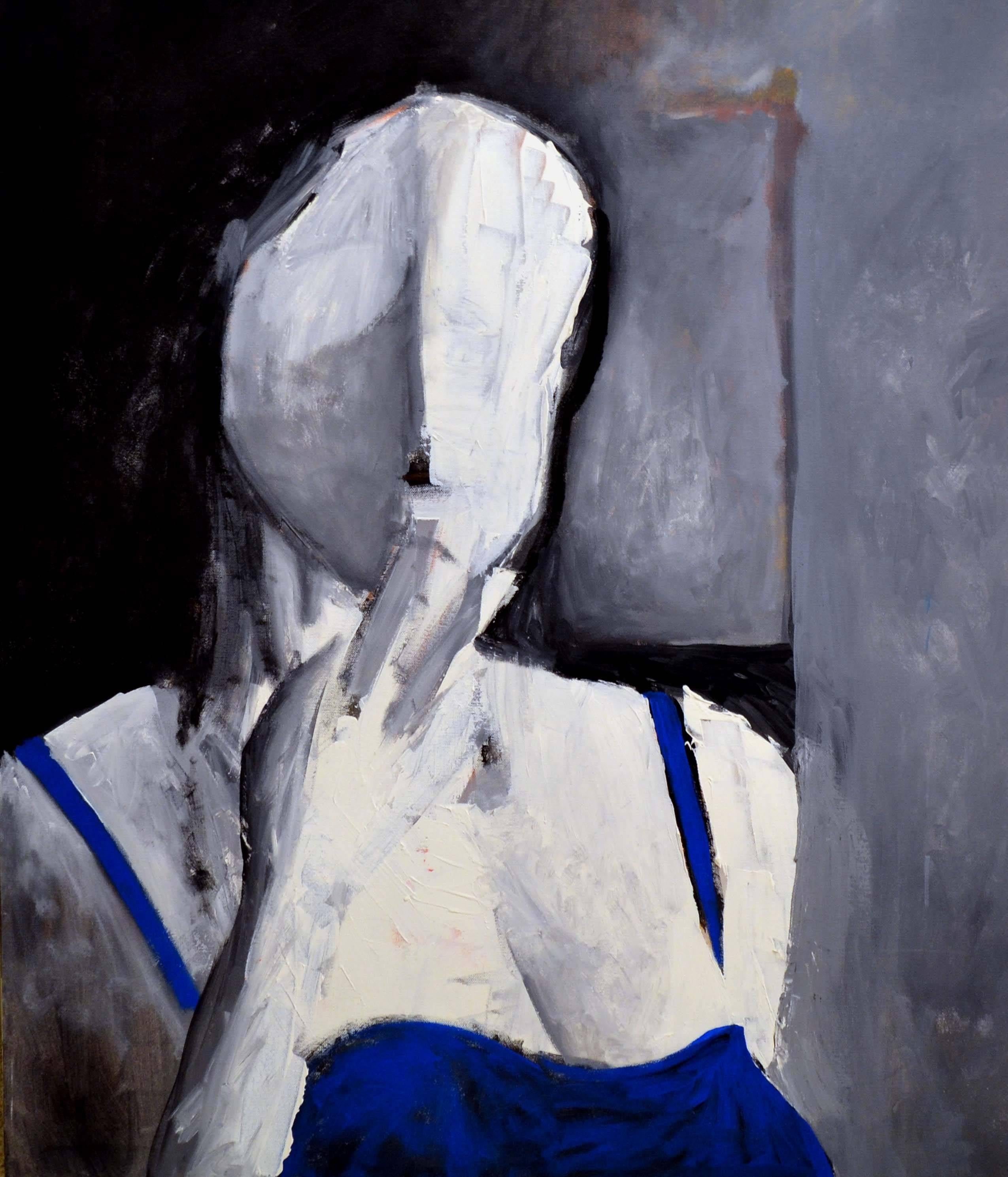 Woman in Blue Abstract Expressionist Figurative - Black Figurative Painting by Michael William Eggleston