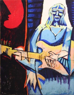 Vintage Courtney Love and Guitar Abstract Expressionist Figurative