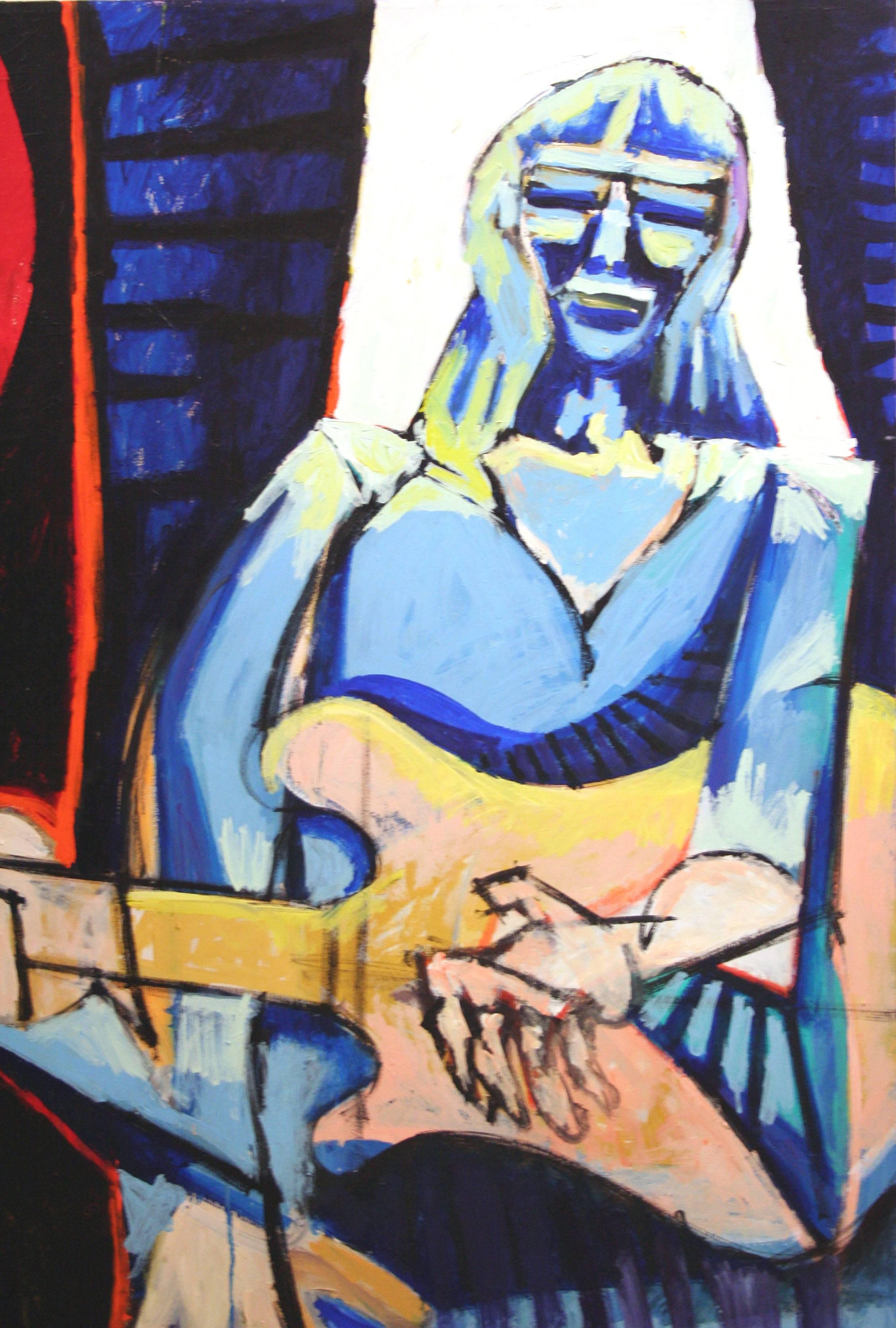 Courtney Love and Guitar Abstract Expressionist Figurative - Painting by Michael William Eggleston