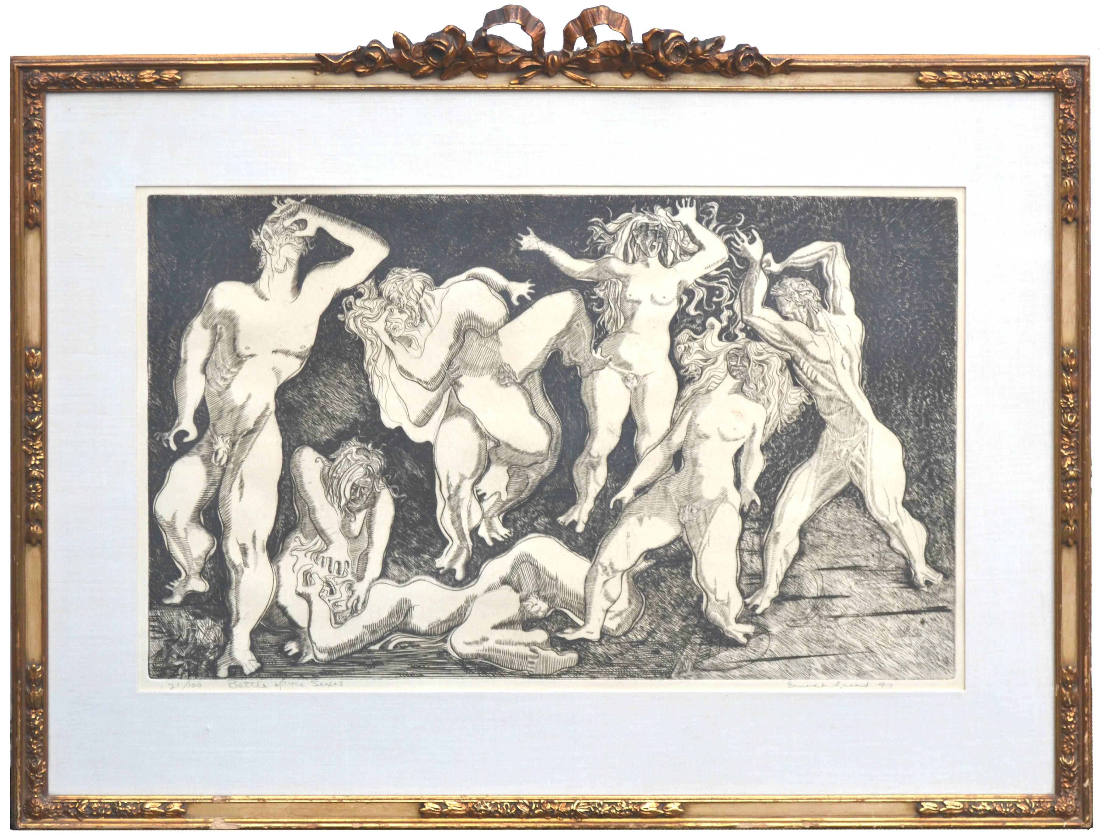 Ernest Freed Figurative Print - Mid Century Battle Of The Sexes Figurative