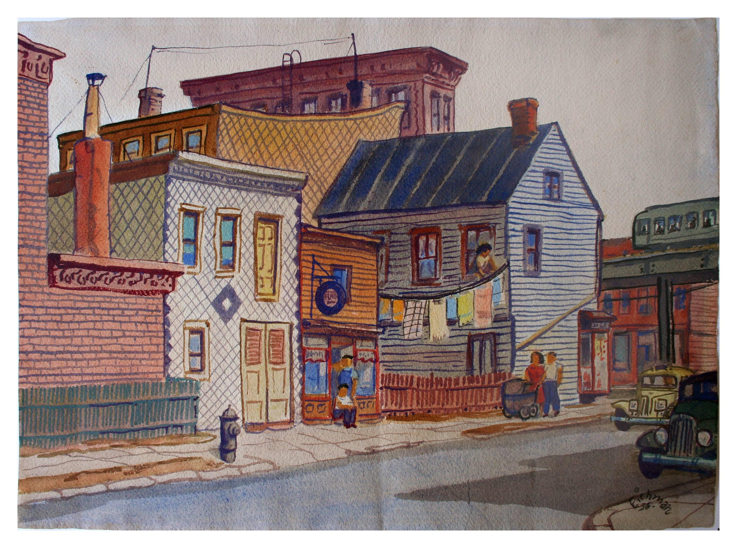 Society of Six Street Scene - Figuratif abstrait 