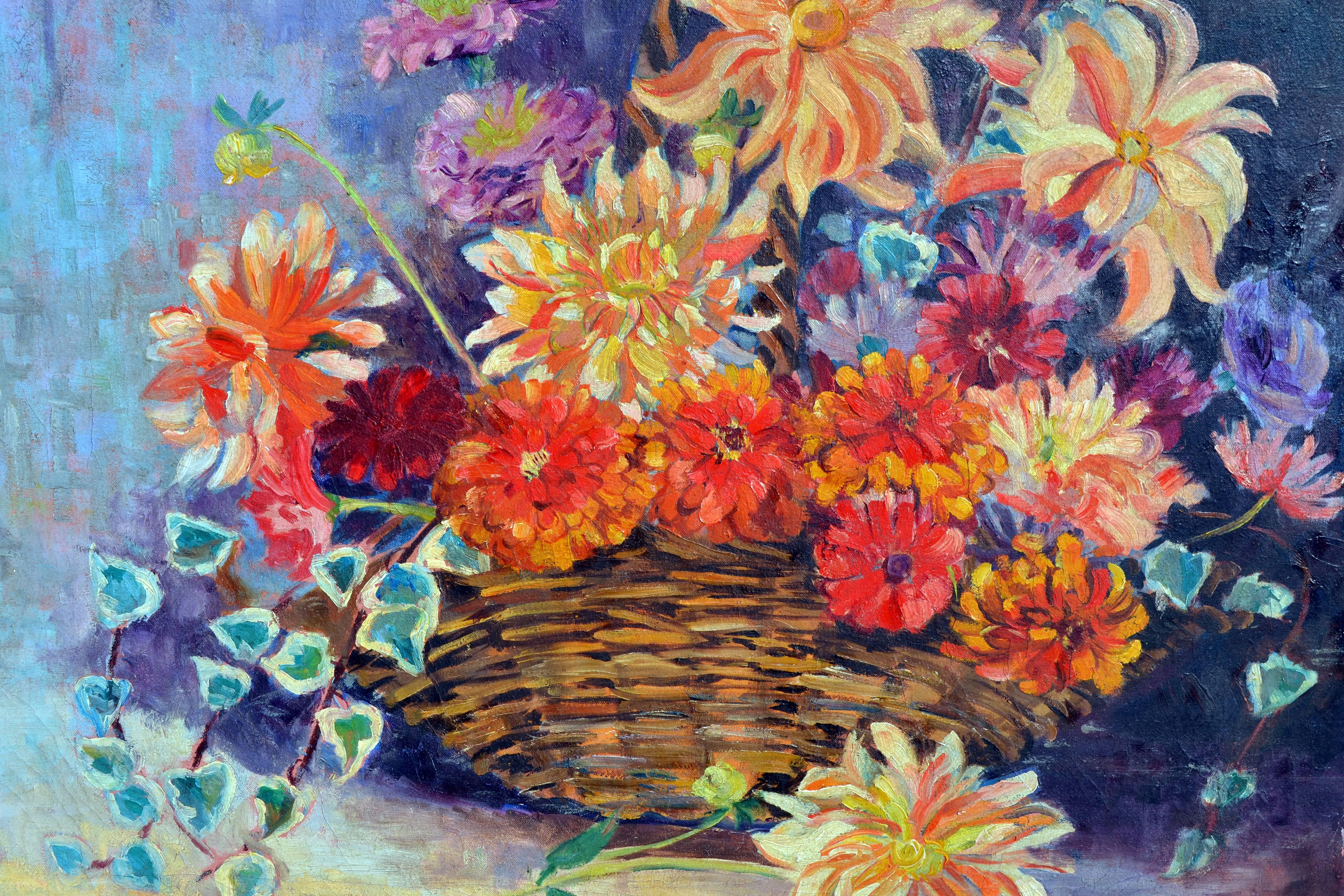 Basket of Summer Flowers Still Life - Painting by Muriel F. Merritt