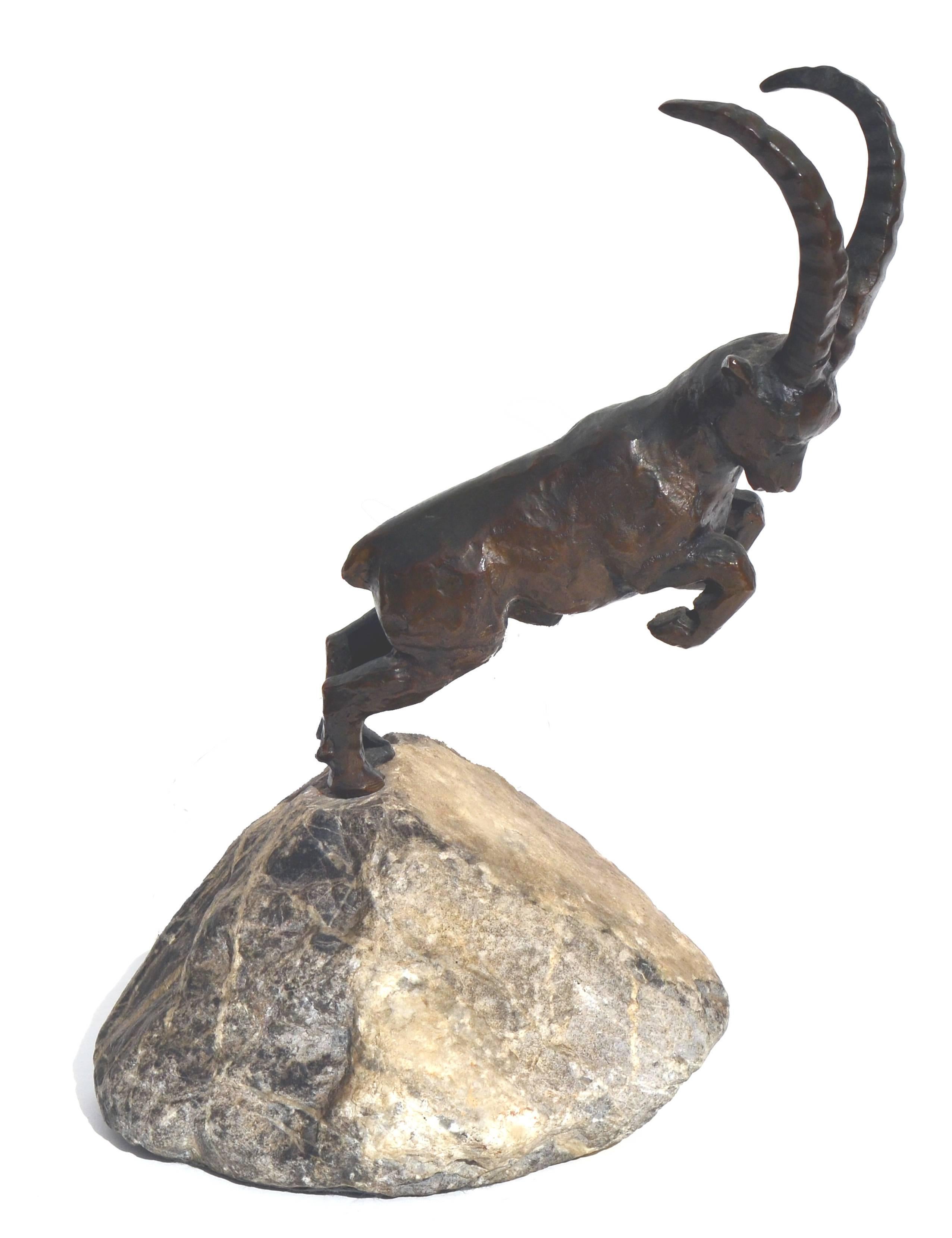 Charles Reussner Figurative Sculpture - Mountain Goat Bronze Sculpture, C. 1930