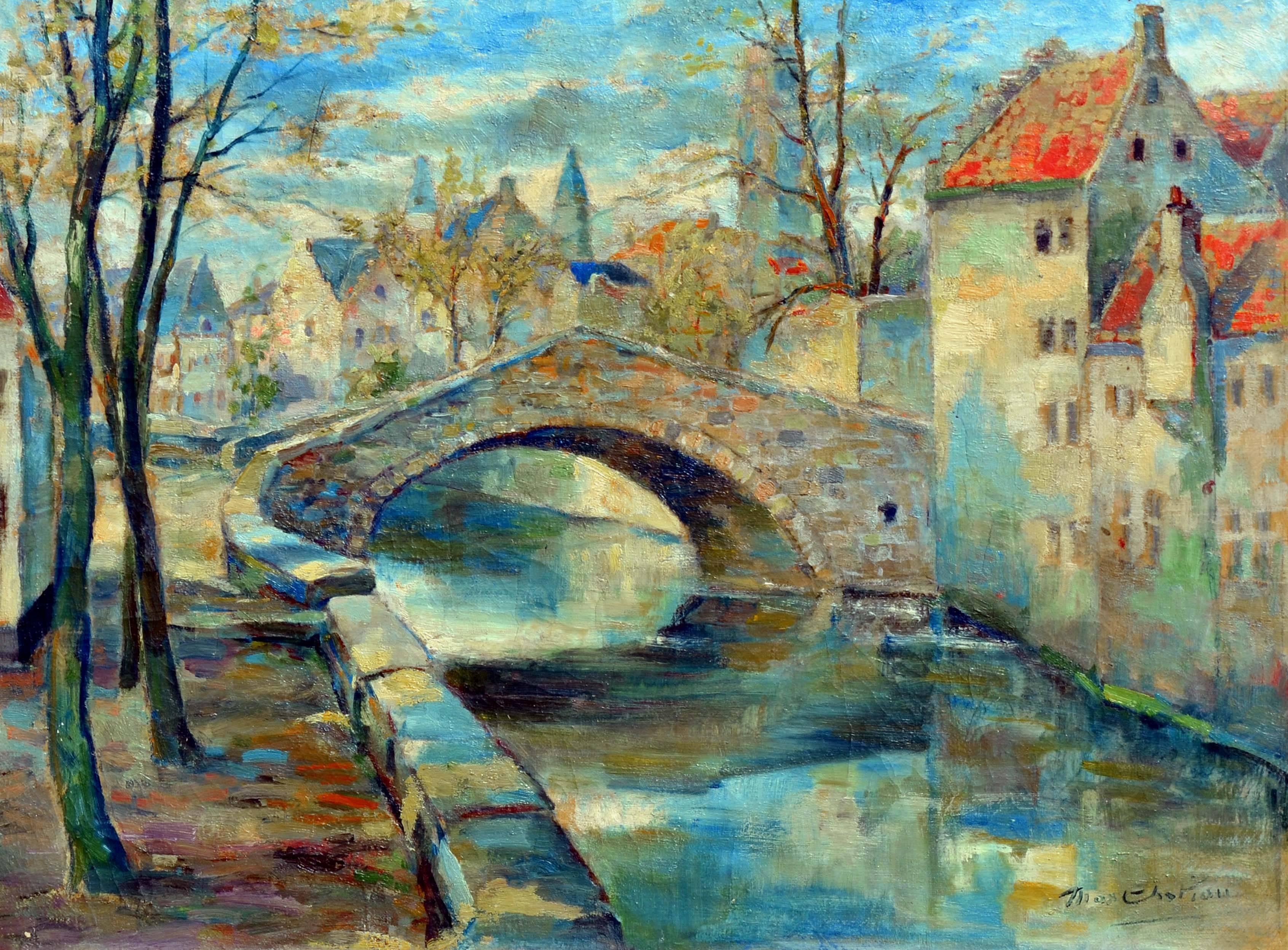1940s Bruges, Belgium Fauvist Landscape - Painting by Max Chatiau
