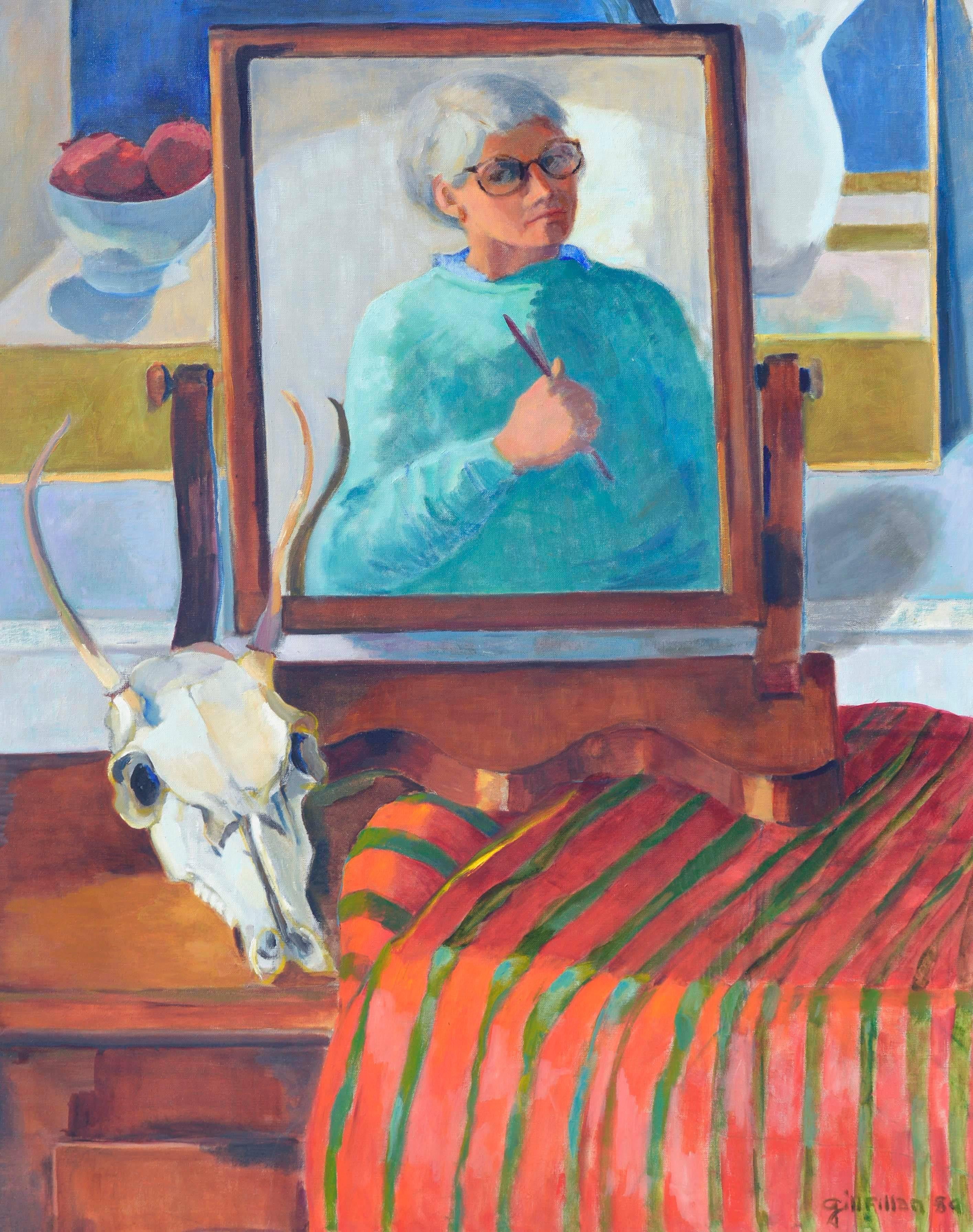 Self-Portrait with Skull  - Painting by Patricia Gillfillan