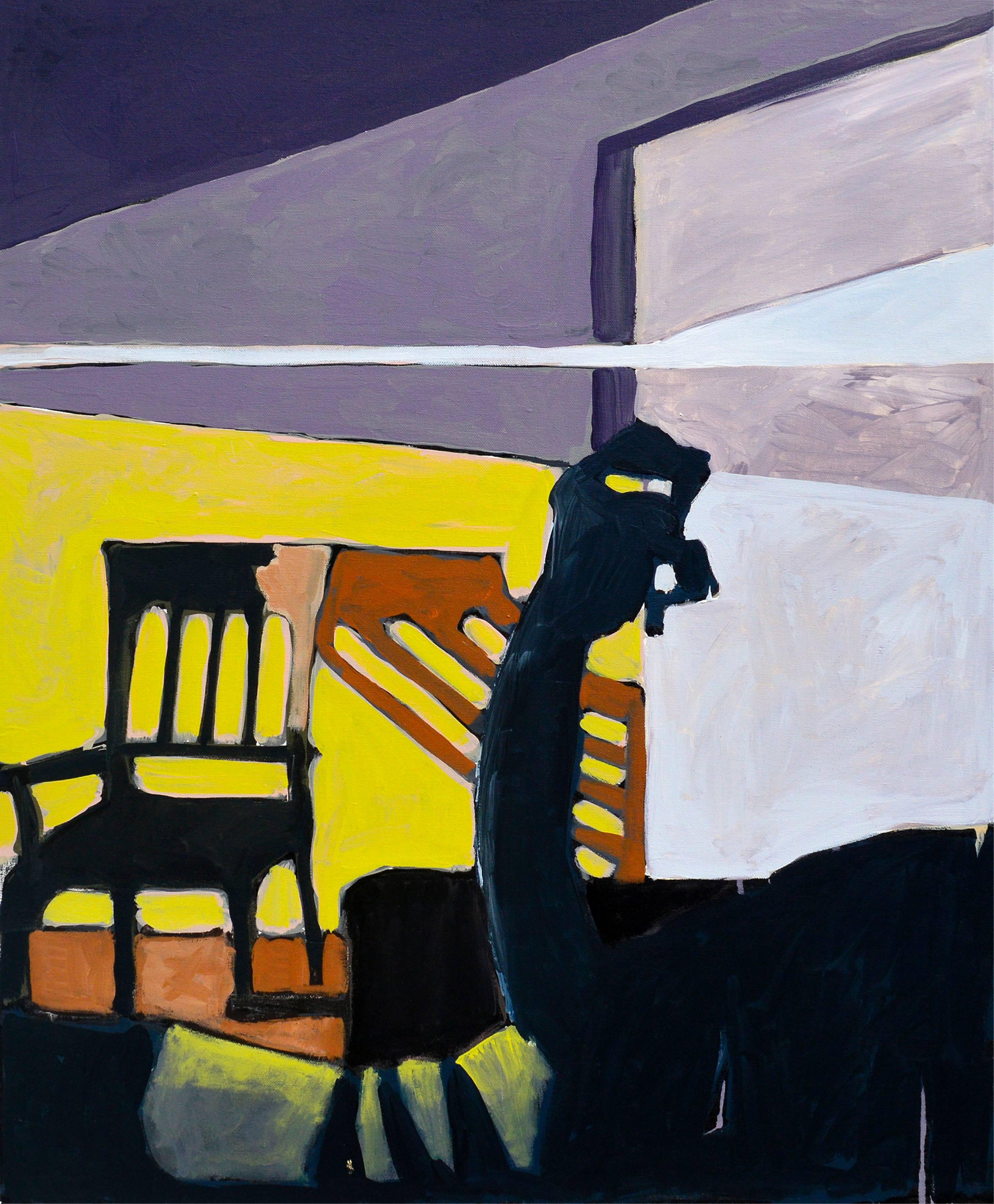 Contemporary Interior Perspective Abstract with Purple & Yellow  - Painting by Michael William Eggleston