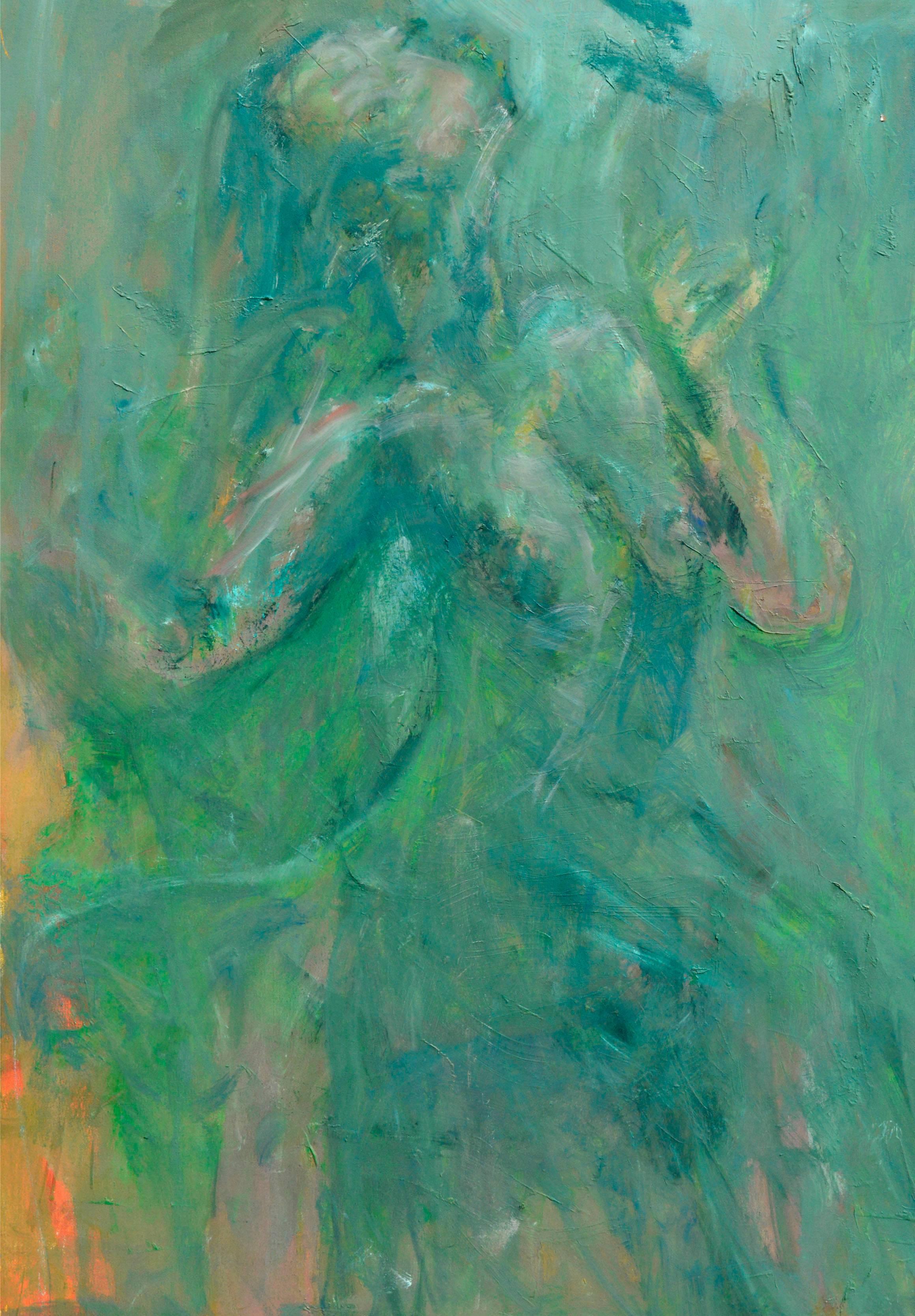 Teal Figurative Abstract - Painting by Daniel David Fuentes