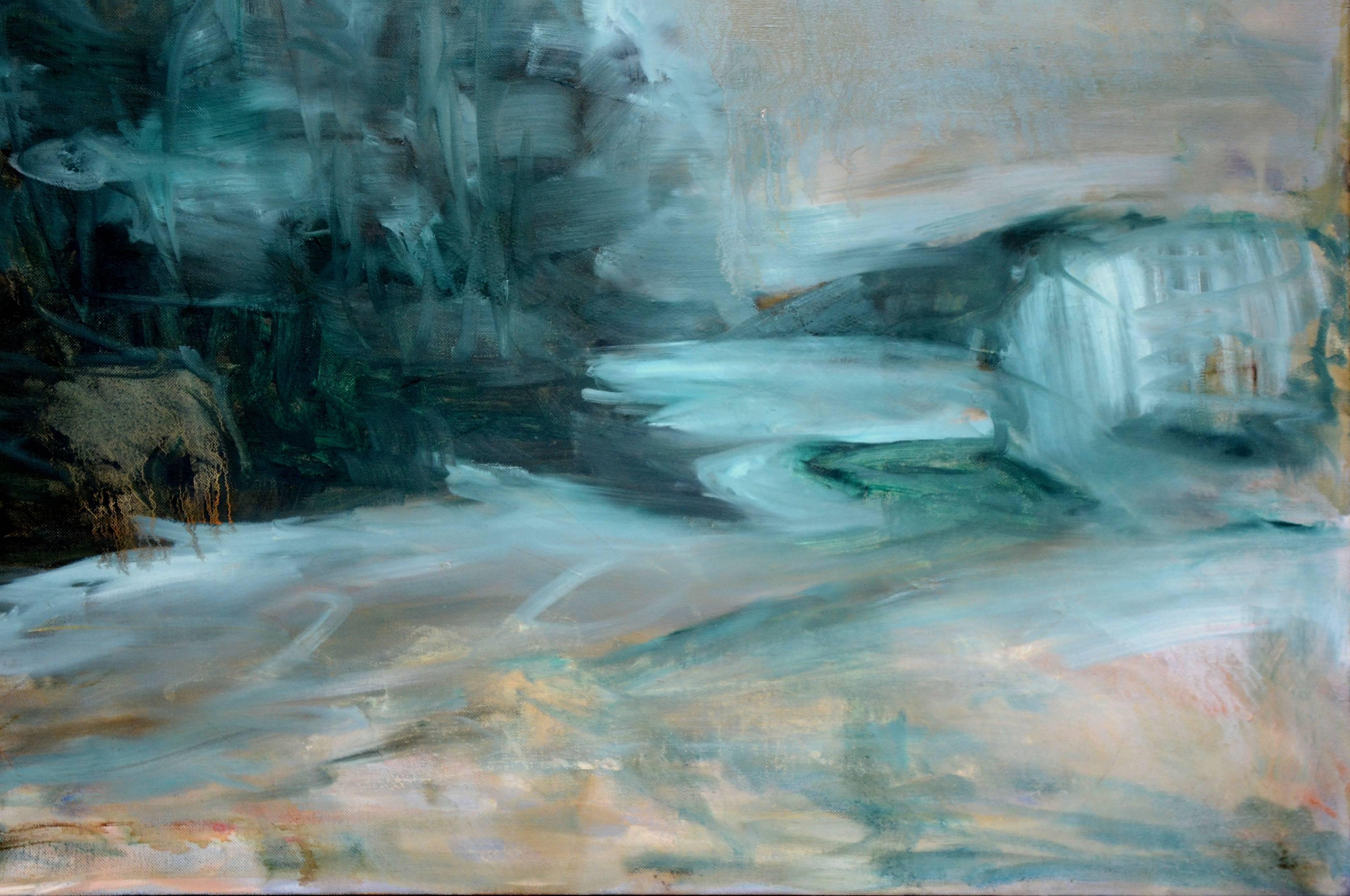 Paisaje moderno abstracto a gran escala con cerceta - Painting Impresionista de Daniel David Fuentes