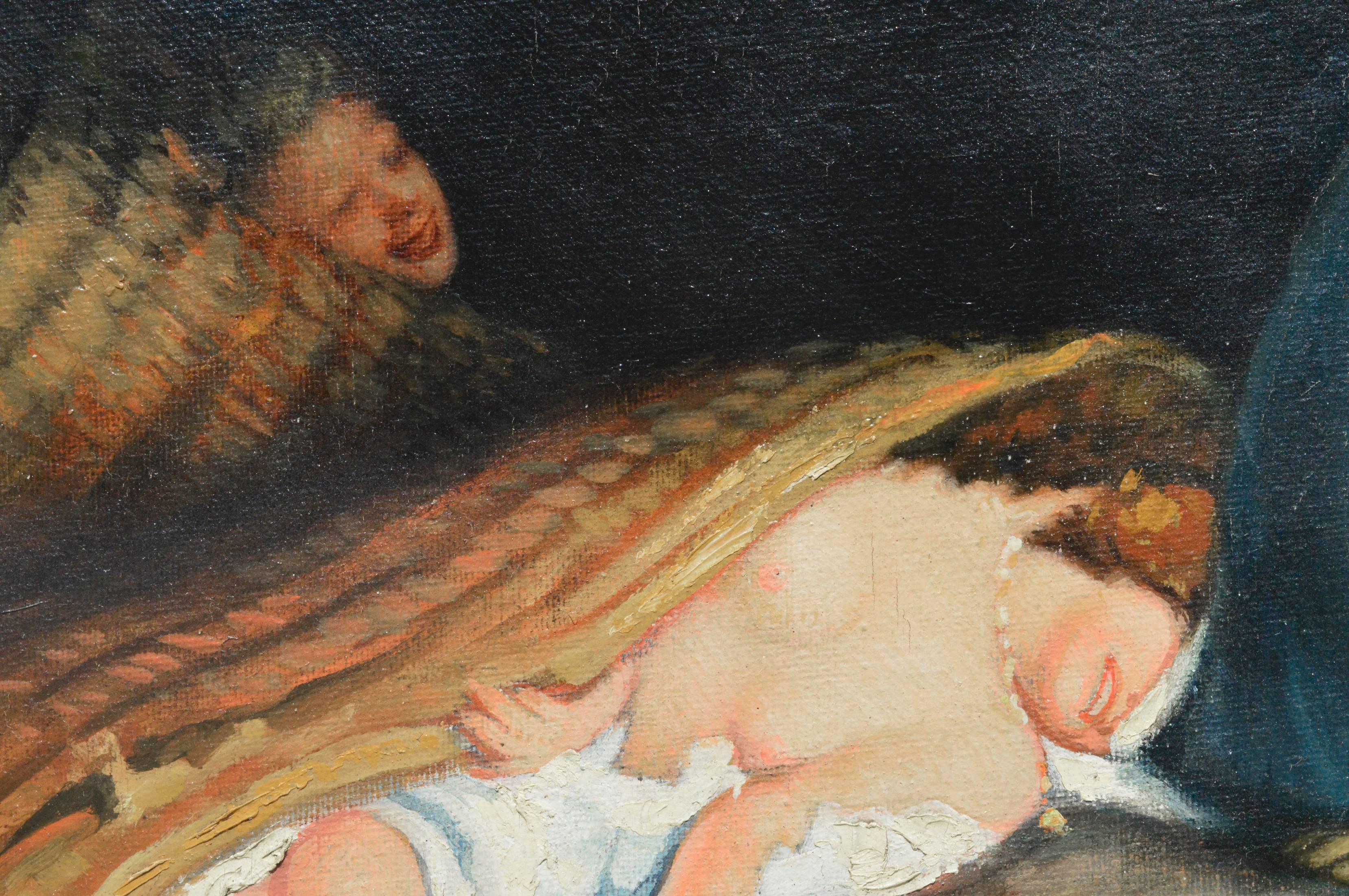Studio di metà secolo sulla Tentazione di Sant'Antonio - Figurative Painting Marrone di Piero Tamo