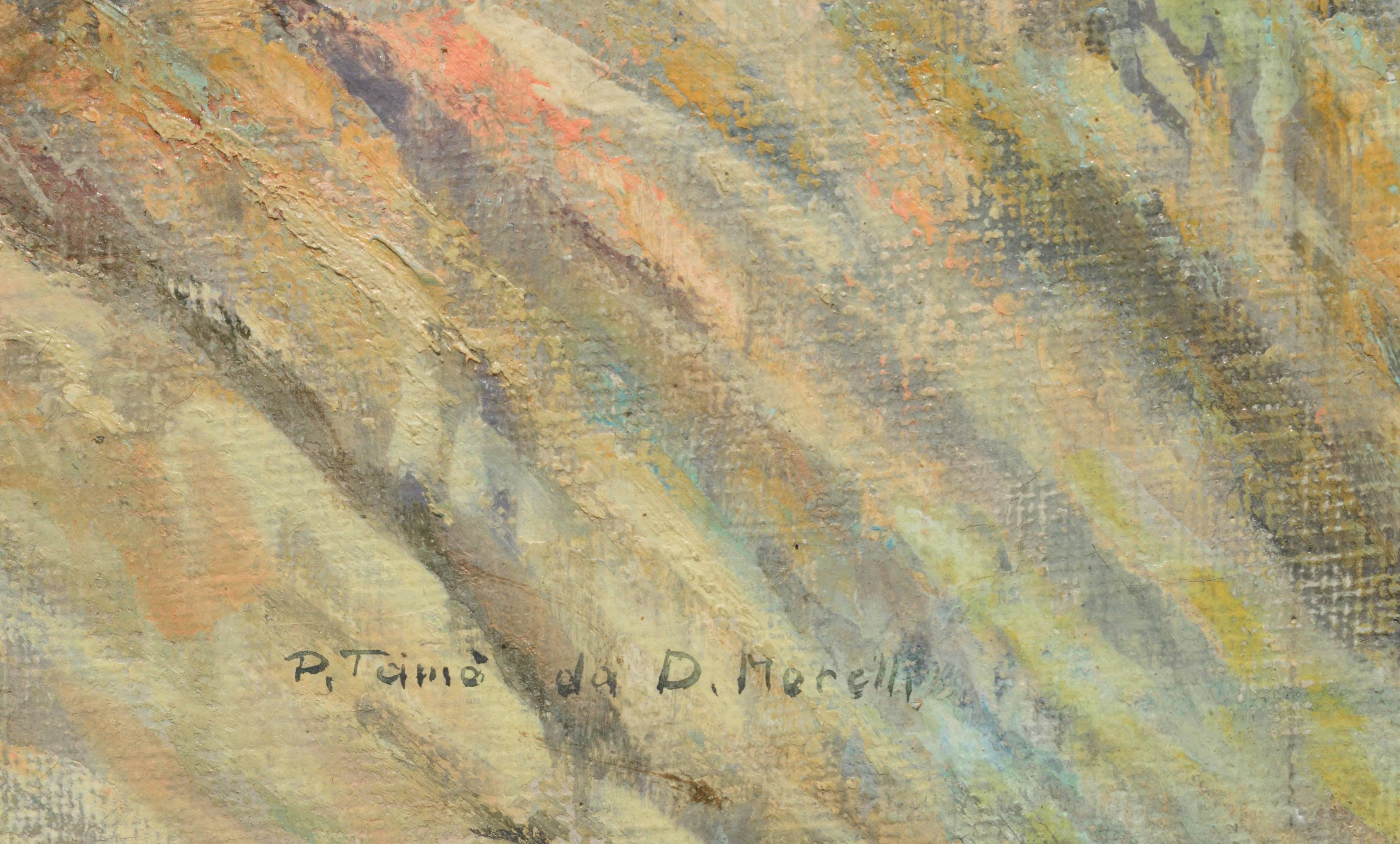 Un convincente dipinto a olio raffigurante la Tentazione di Sant'Antonio di Piero Tamo (Svizzera, 1899-1966). Tamo era un poeta e un pittore che lavorava in stile realista e realizzava studi di dipinti famosi. Eccellente studio di Tamo su Domenico