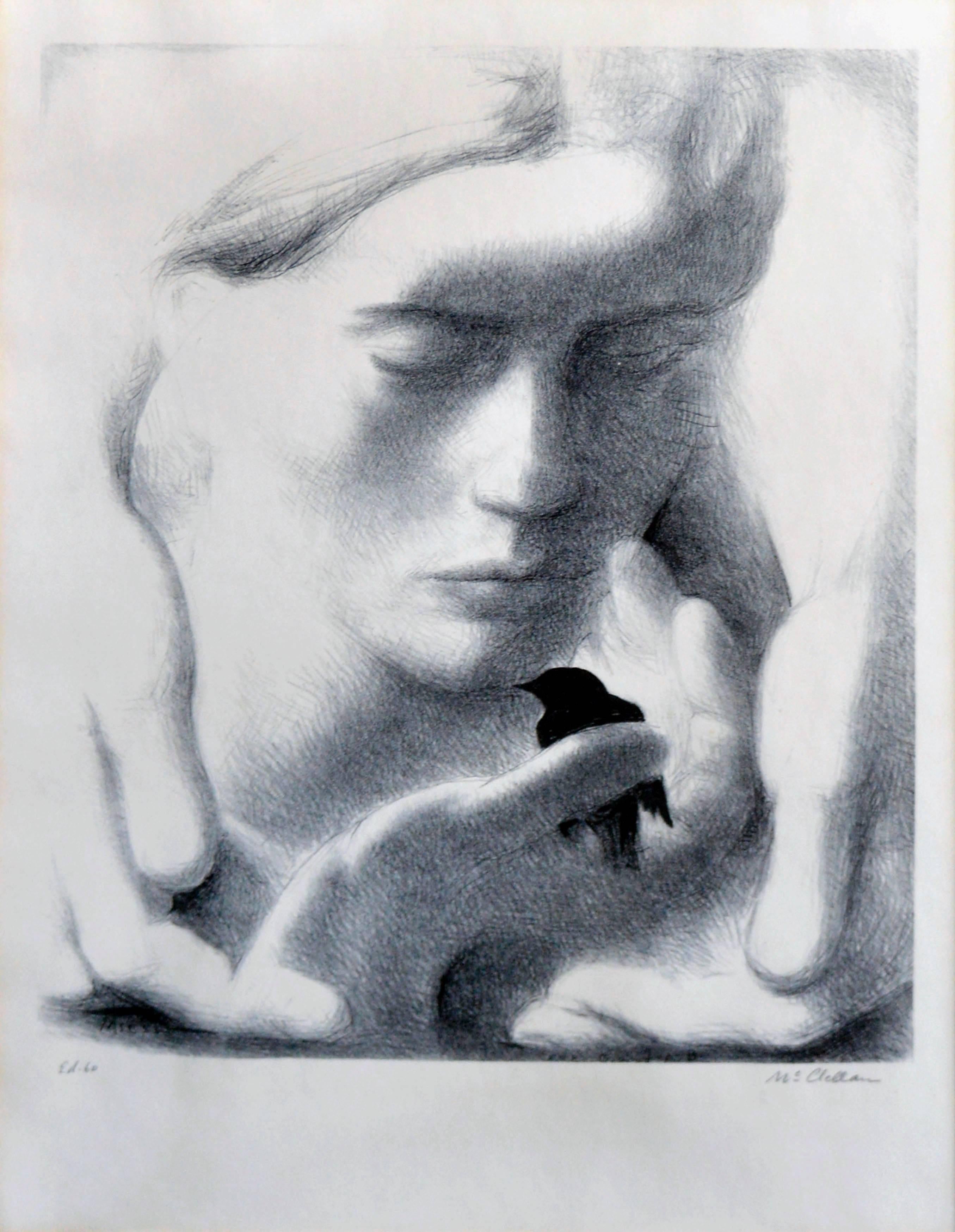 Bird In Hand Mid Century Figurative - Print by John McClellan