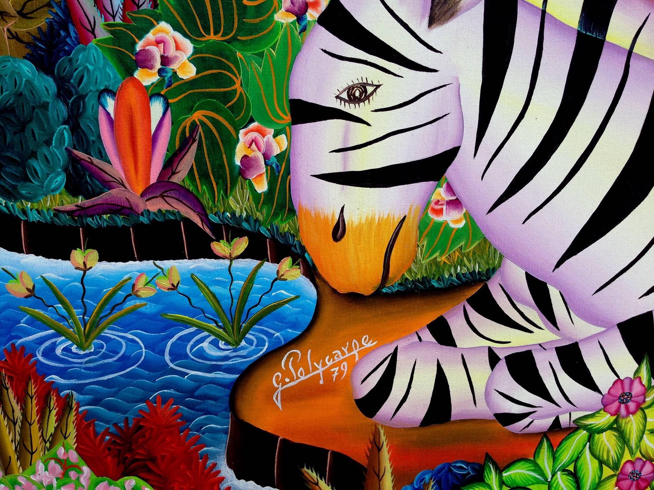 Zebra Dreams - Painting by Jerome Polycarpe