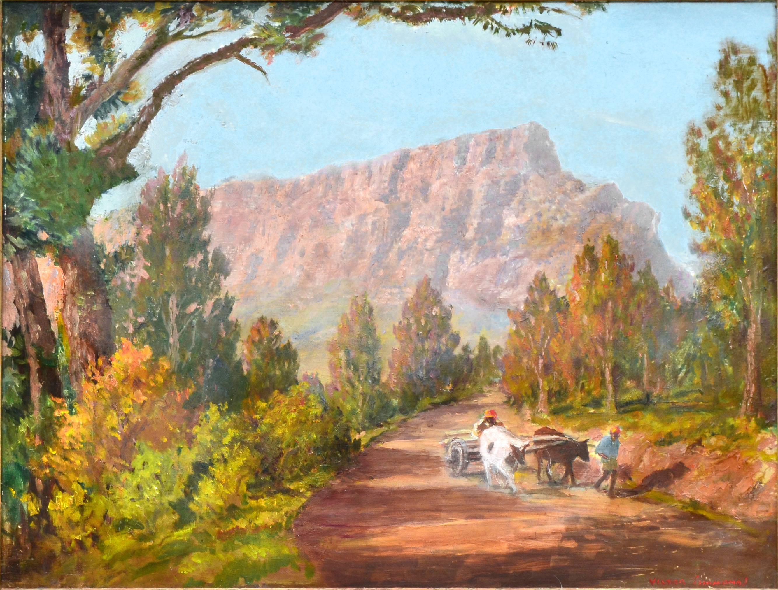 Landscape Painting Victor F. Simmonds - Paysage de montagne d'Afrique du Sud du milieu du siècle dernier