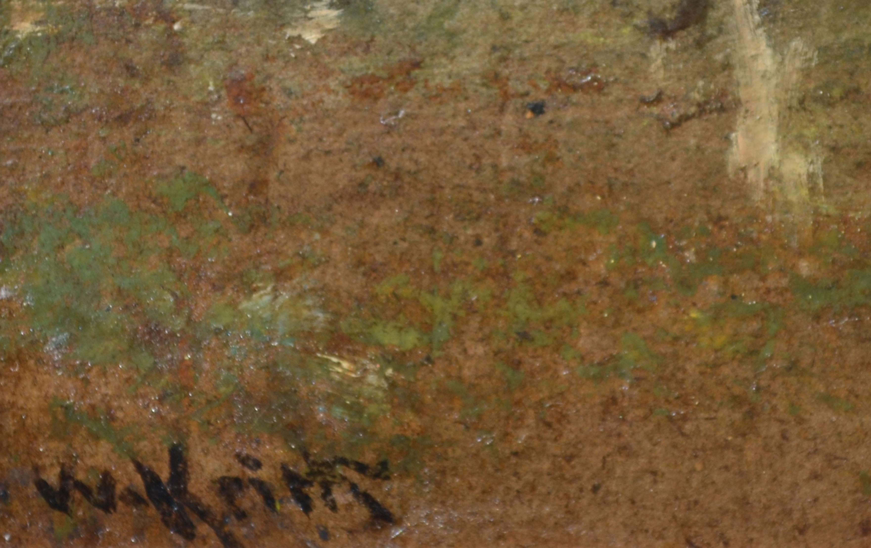 Bouteille par étang au crépuscule, paysage tonaliste du milieu du 19e siècle par William Keith en vente 3