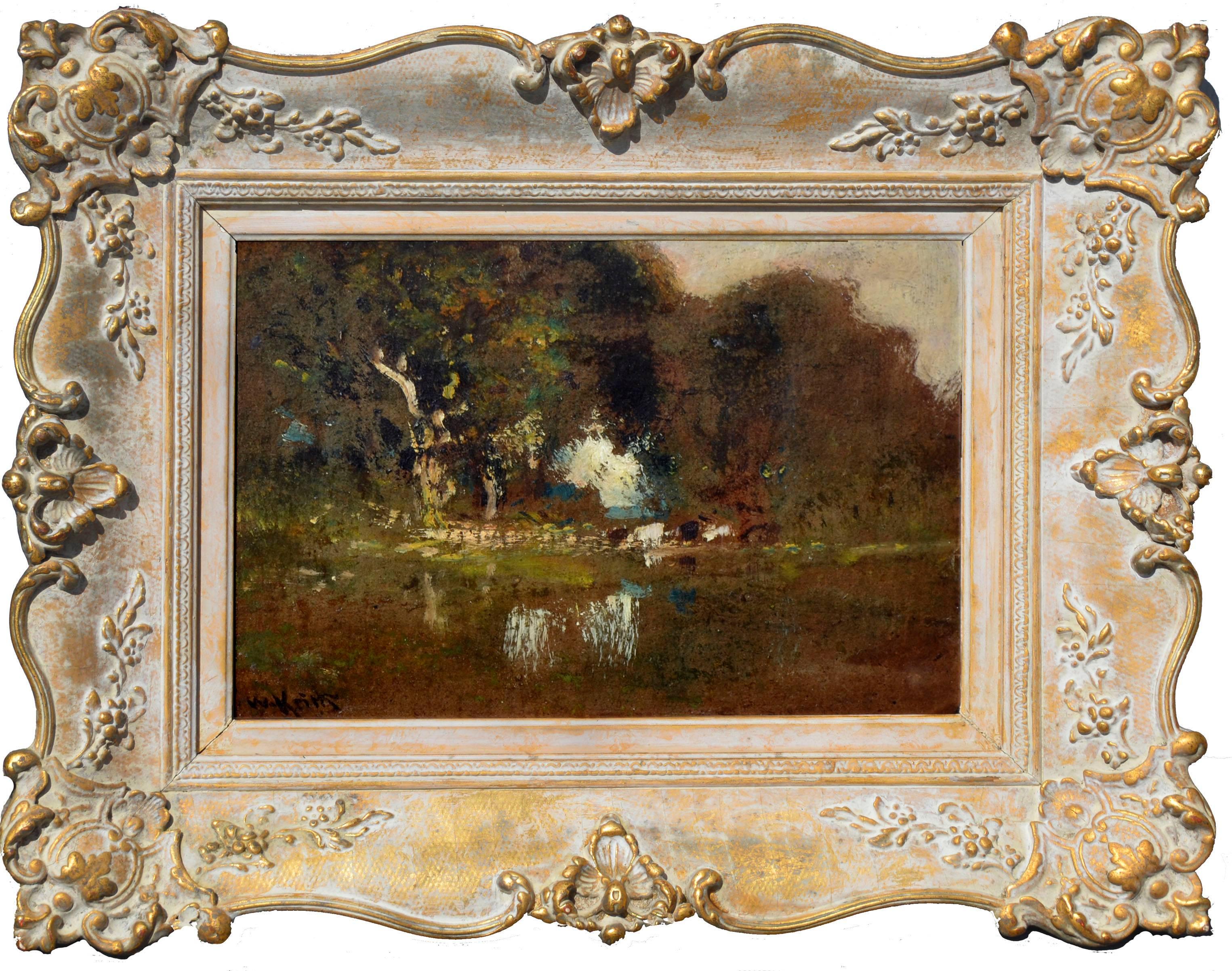 Cattle By Pond At Dusk, Mid-19th Century Tonalist Landscape by William Keith