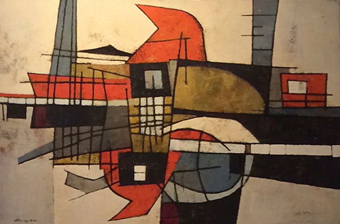Stanley Bate Abstract Painting - Red Mill