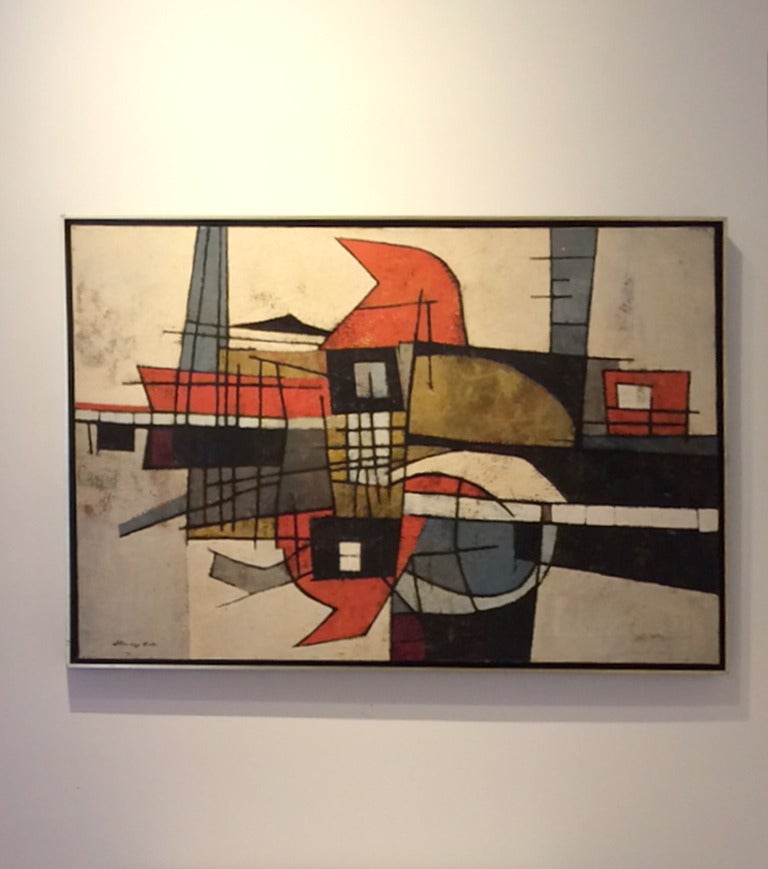 Red Mill - Brown Abstract Painting by Stanley Bate