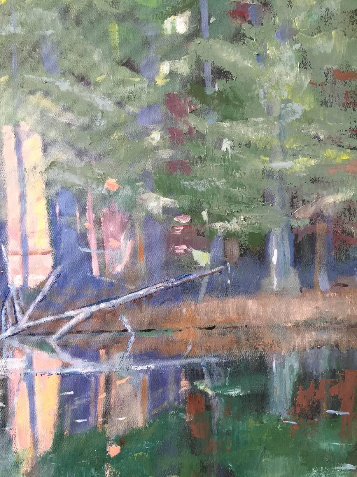 Lowell Lake, Vermont - Blue Landscape Painting by Miranda Girard