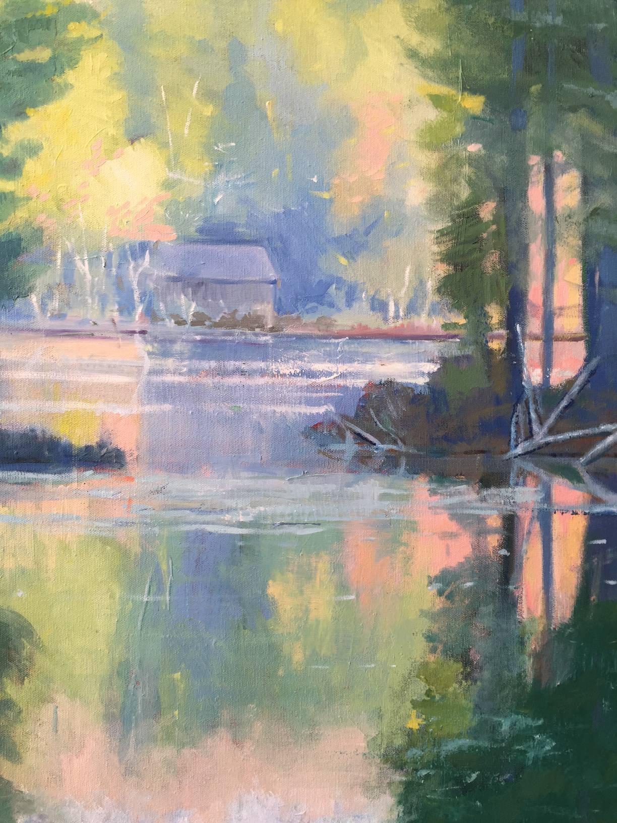 Lowell Lake, Vermont - Painting by Miranda Girard