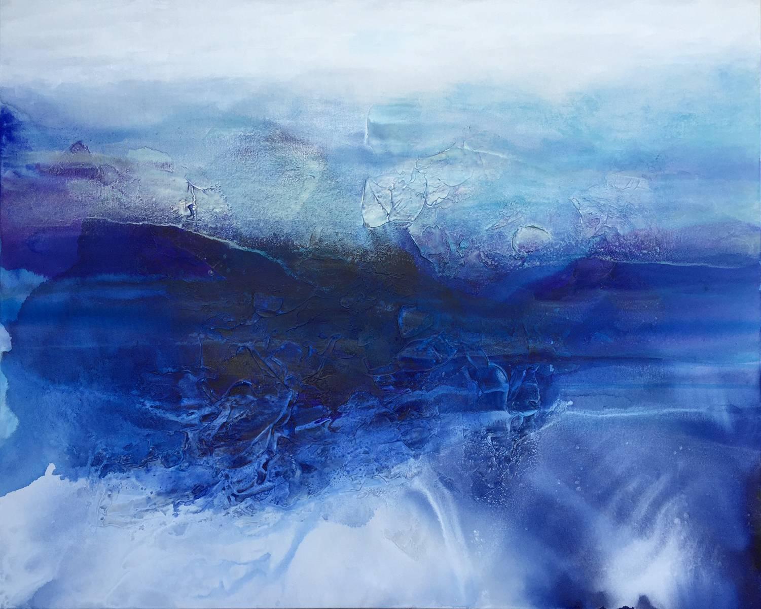 'Restless Tide', Large Contemporary Abstract Minimalist Acrylic Painting - Blue Abstract Painting by Teodora Guererra