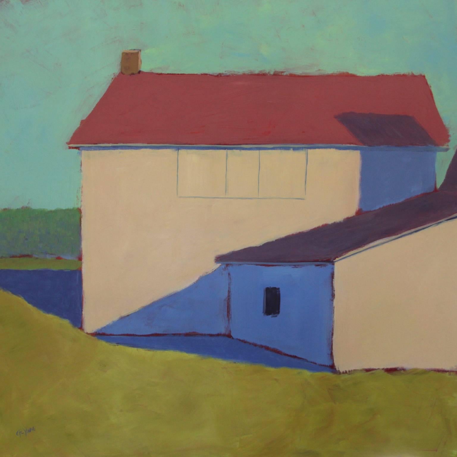 Carol Young Landscape Painting - 'Nunney Barn', Bold Contemporary Landscape Acrylic Painting