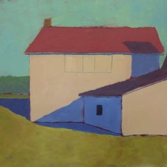 'Nunney Barn', Bold Contemporary Landscape Acrylic Painting