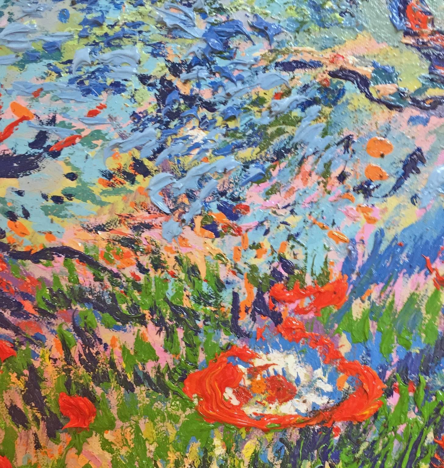 Blue Olives and Red Poppies - Gray Landscape Painting by Dmitri Wright