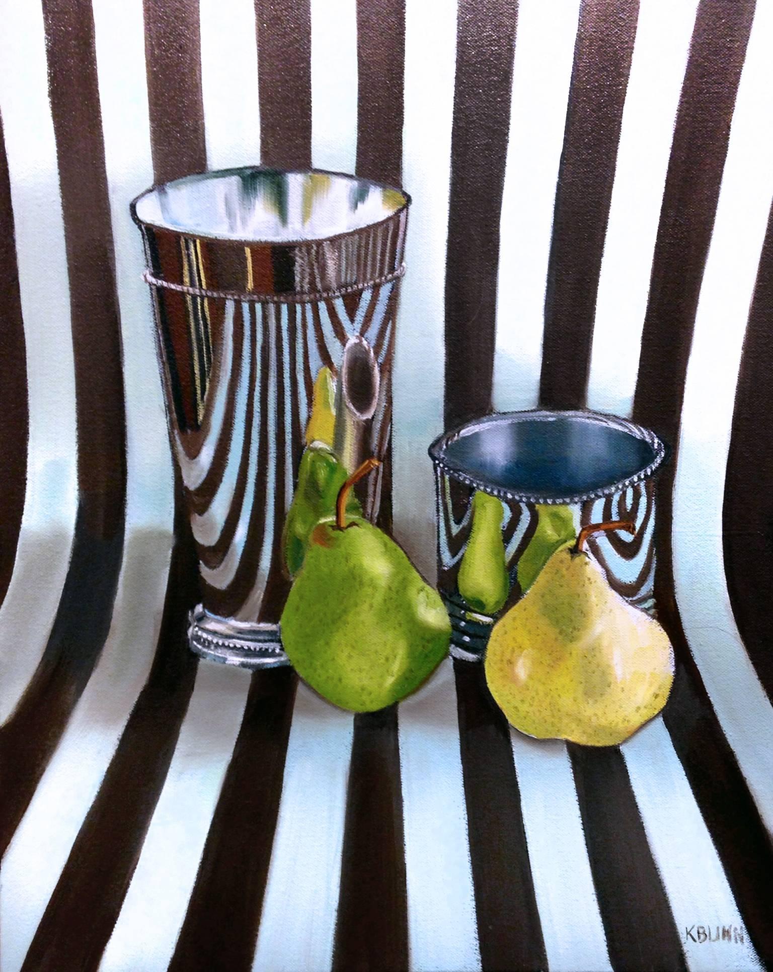Kathi Blinn Still-Life Painting - Pear with Blue-Green Reflection