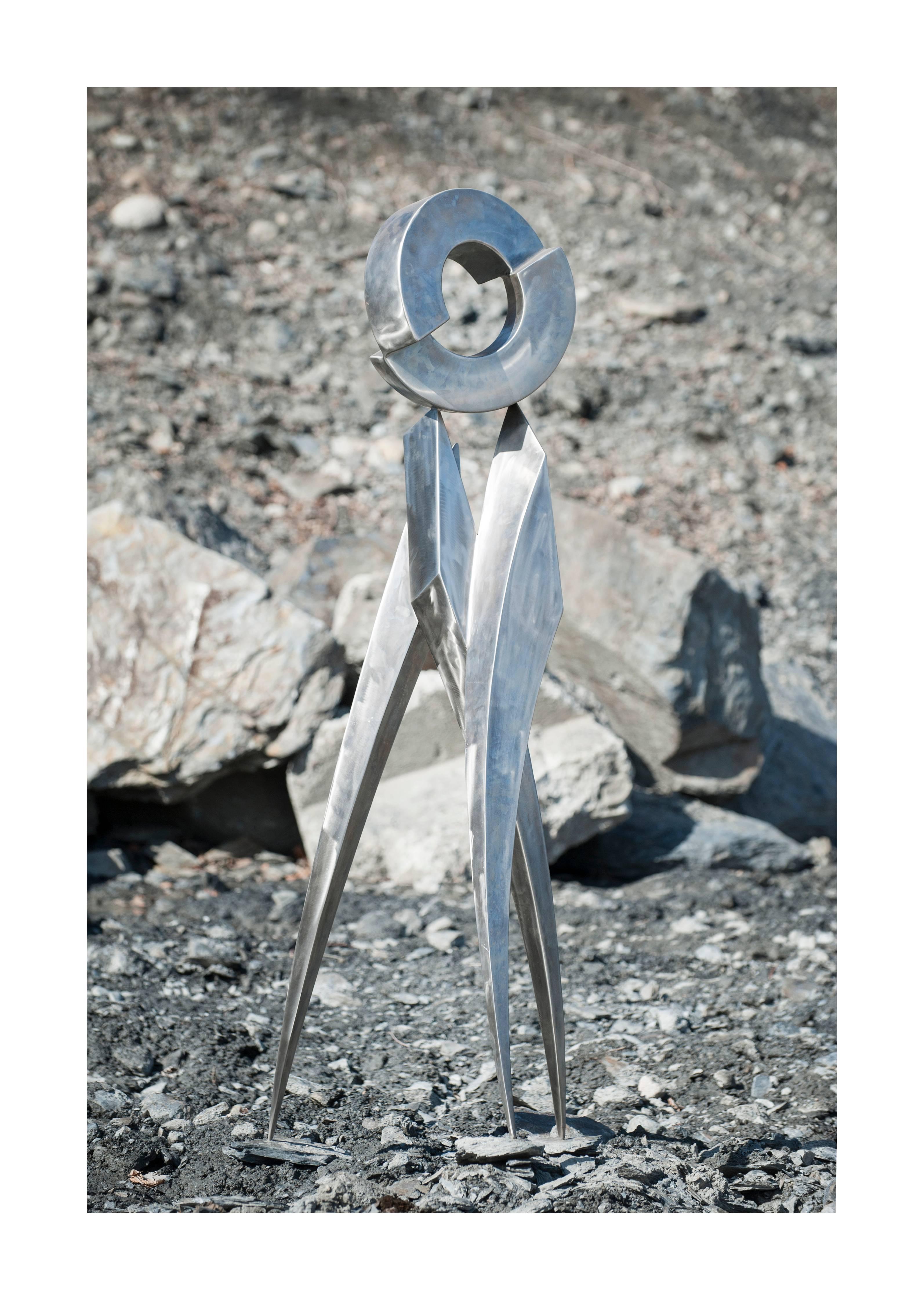 Rob Lorenson Abstract Sculpture - 'Stainless Princess #2', abstract geometric aluminum indoor/outdoor sculpture