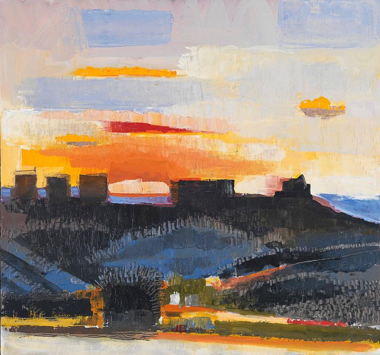 John Evans Houses on Ridge at Sunset, Painting For Sale at 1stdibs