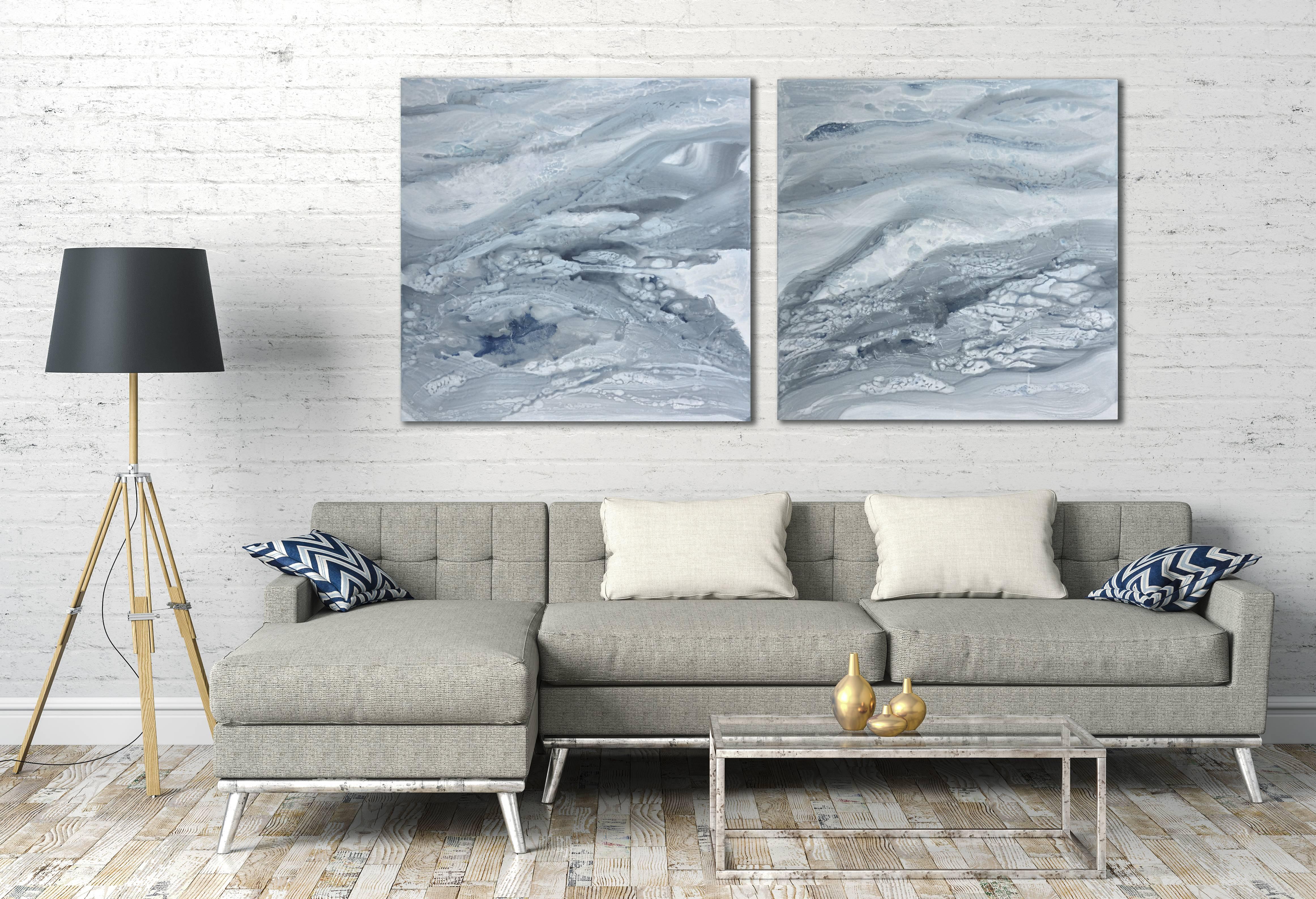 Sea Foam I - Gray Abstract Painting by Teodora Guererra