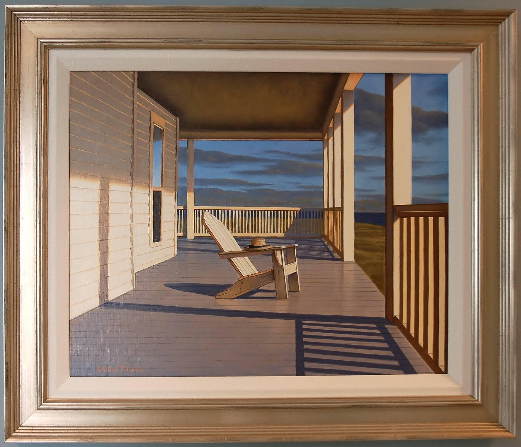 'Watching the Sunset', Contemporary Realist Marine Oil Painting - Gray Landscape Painting by Daniel Pollera