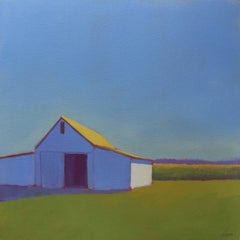 'Corn Fields & Moody Blues 1', Bold Contemporary Landscape Acrylic Painting