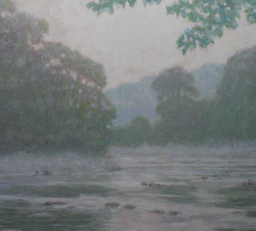 Misty Morning, Trout Stream - Painting by Robert Longley