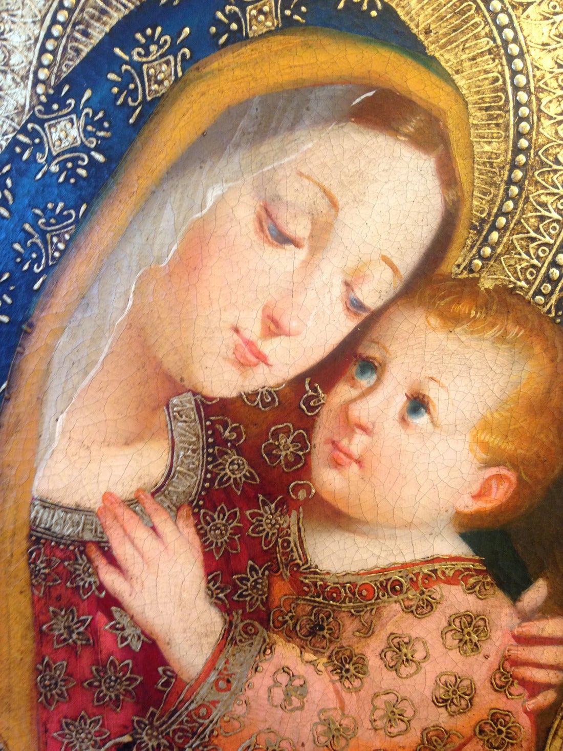 Madonna with Baby in Coral Robe - Painting by Diana Mendoza